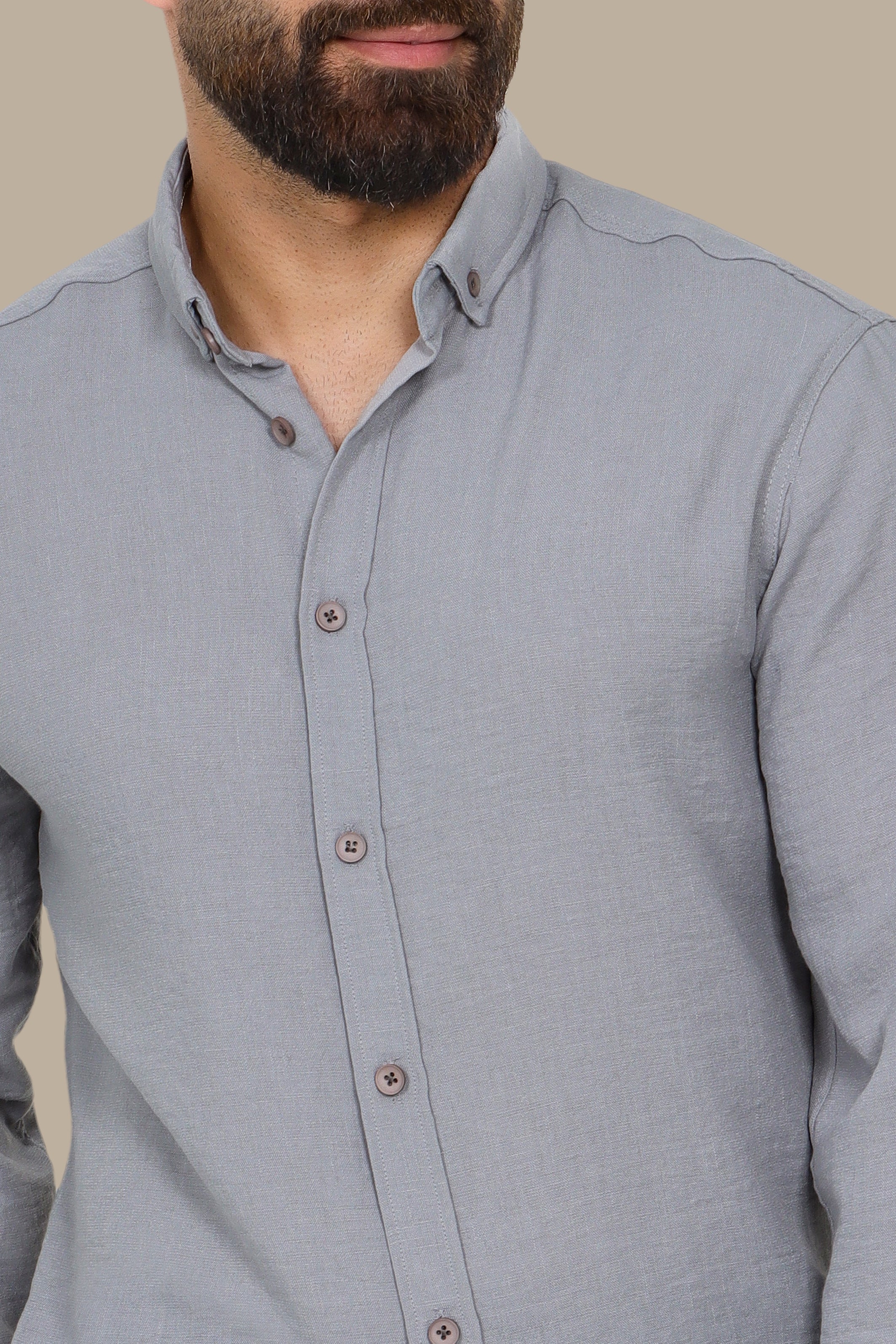 Grey Linen Aerobin Button-Down Shirt