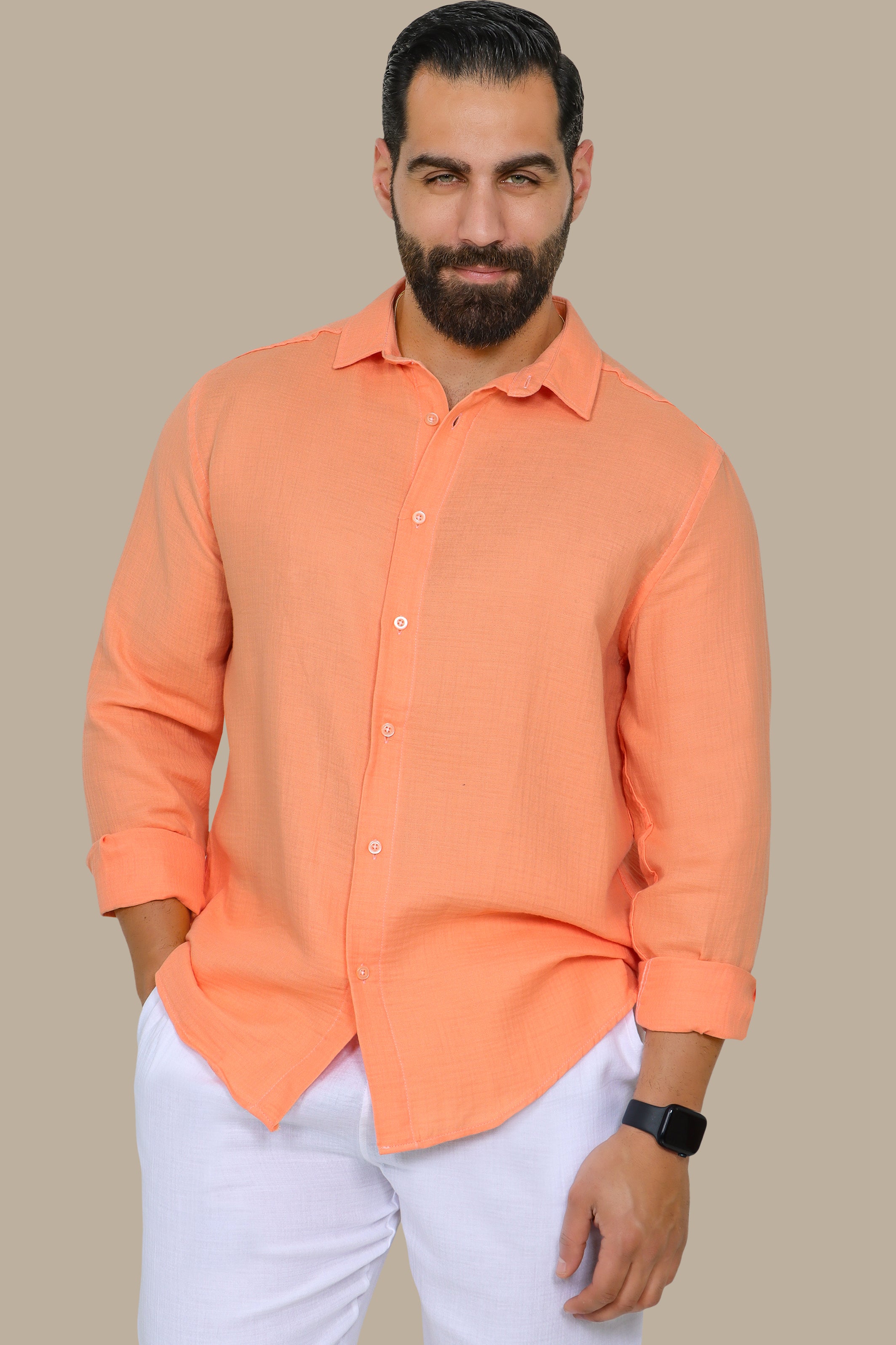 Orange Linen Long-Sleeve Shirt