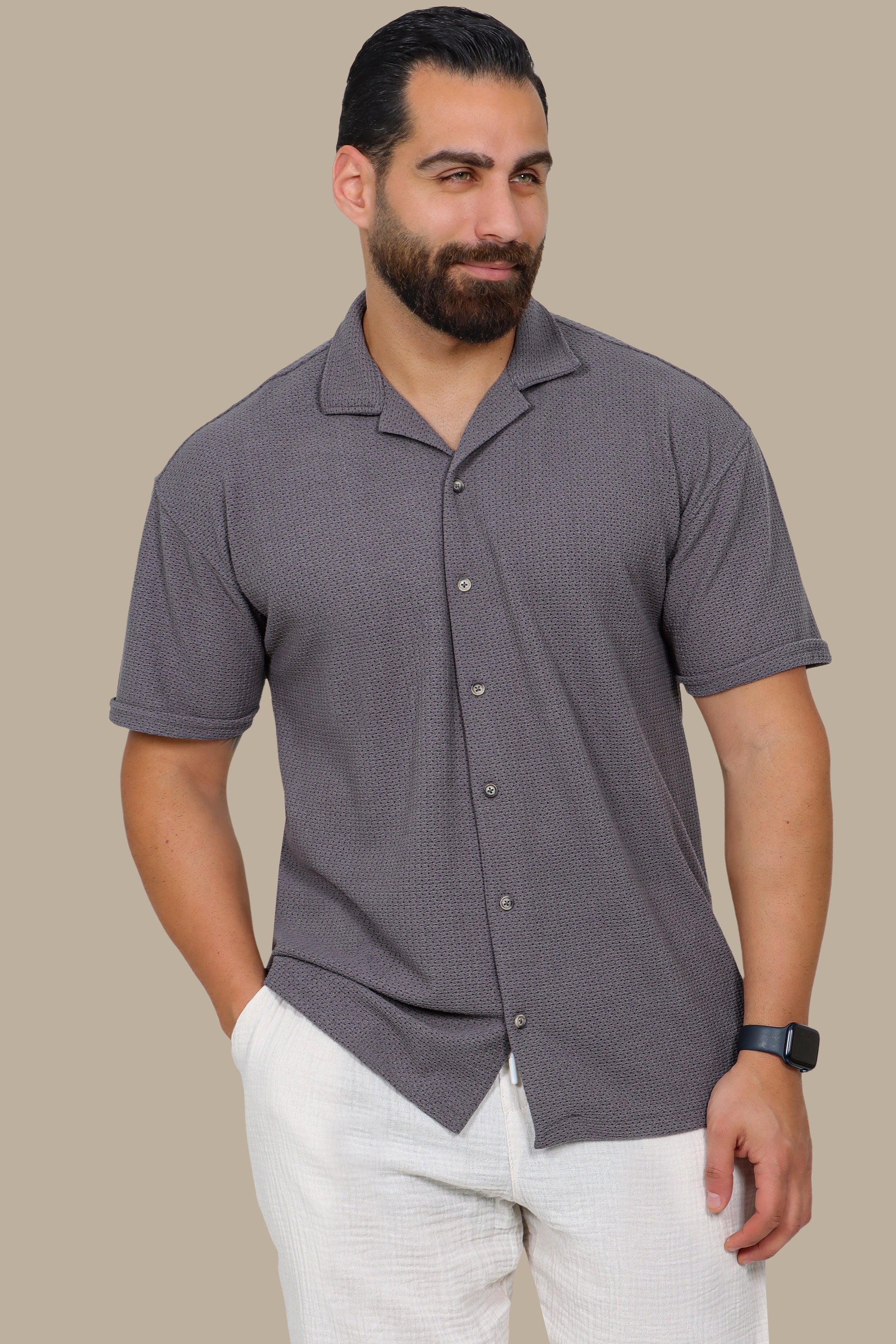 Grey Short-Sleeve Shirt – Regular Fit