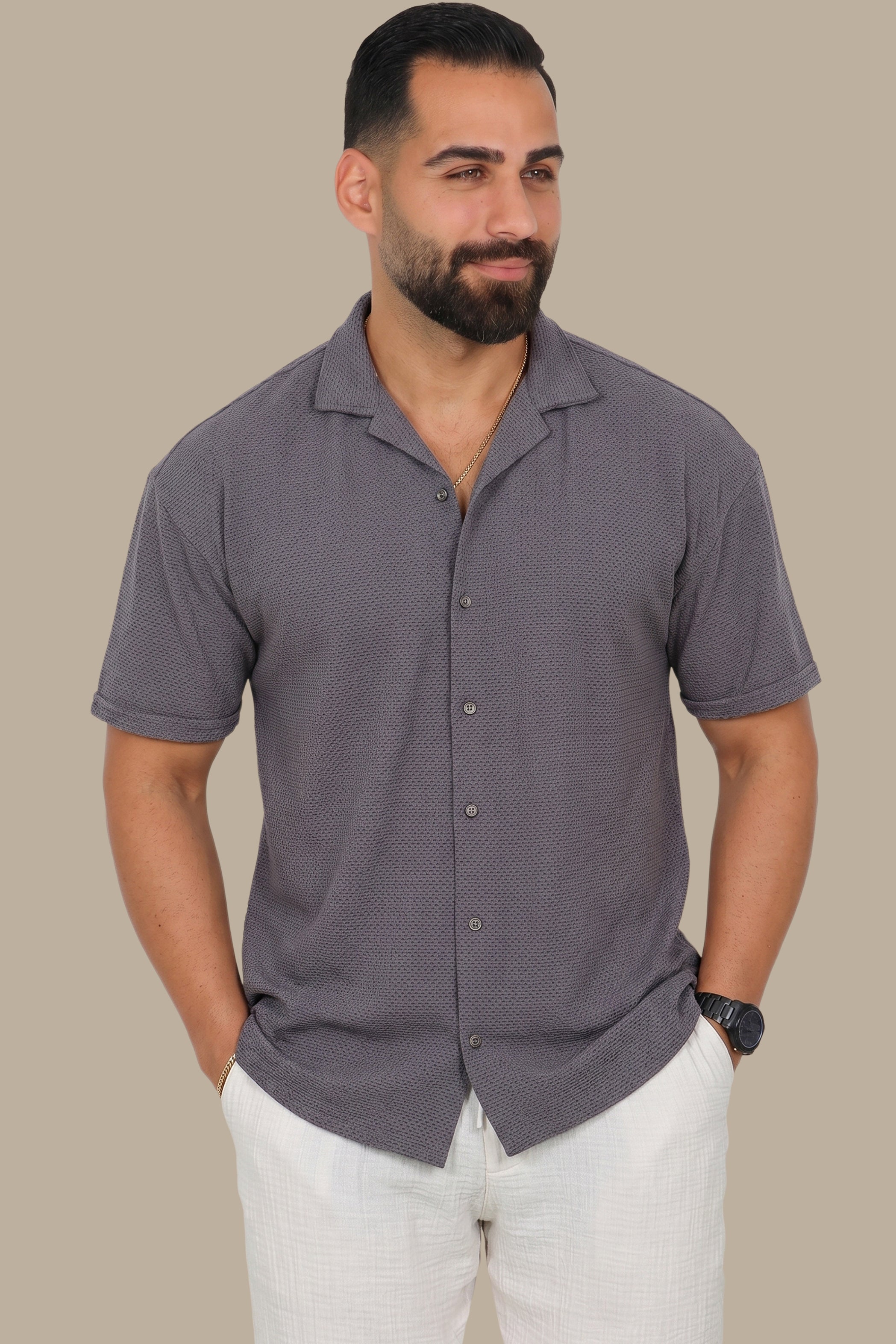 Grey Short-Sleeve Shirt – Regular Fit
