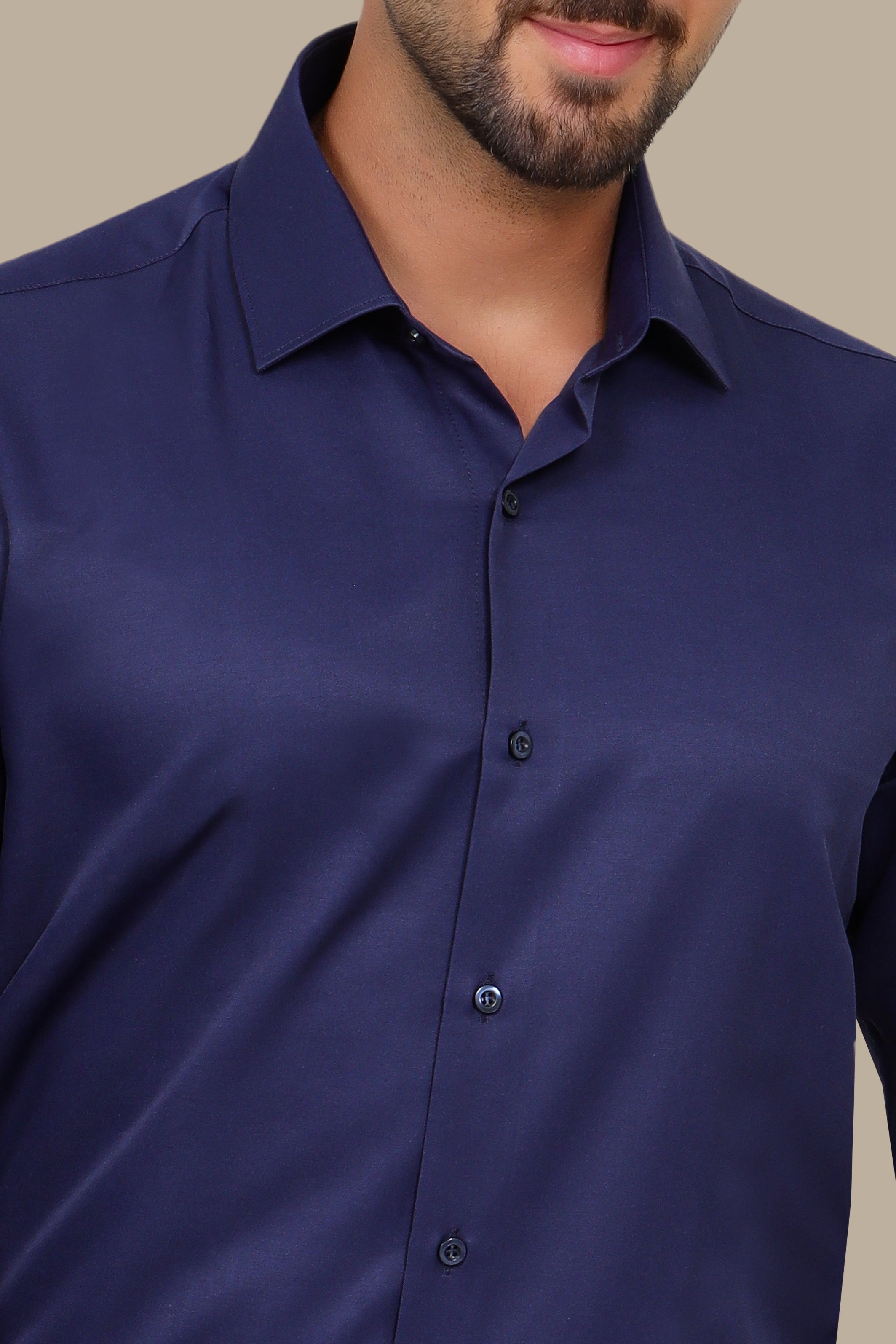 Poplin Slim Shirt with River Collar Navy