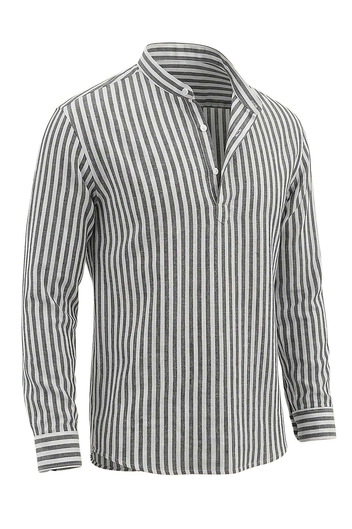 Striped Chinese Collar Shirt
