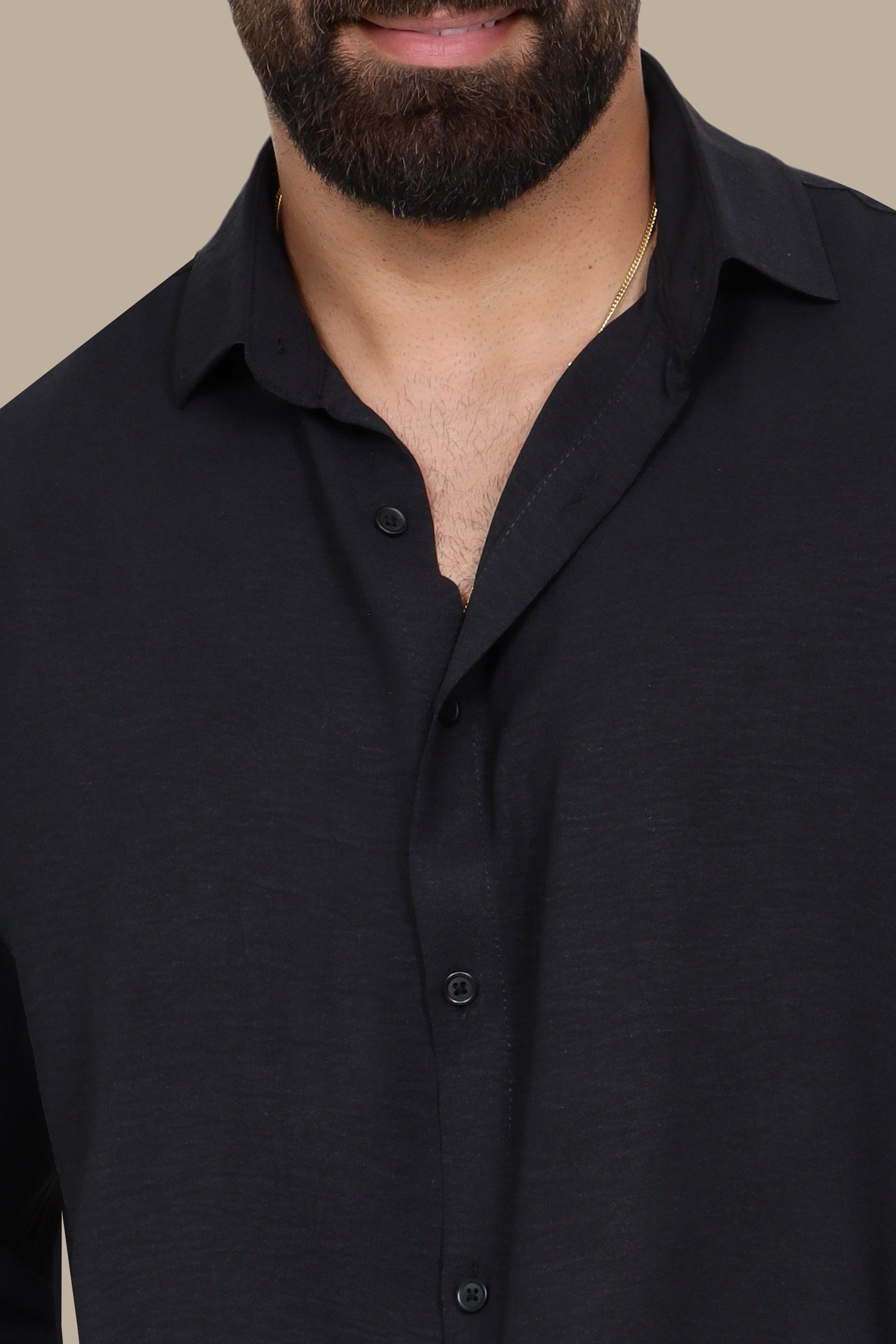 Black Linen Shirt with Long Sleeves in Aerobin Fabric