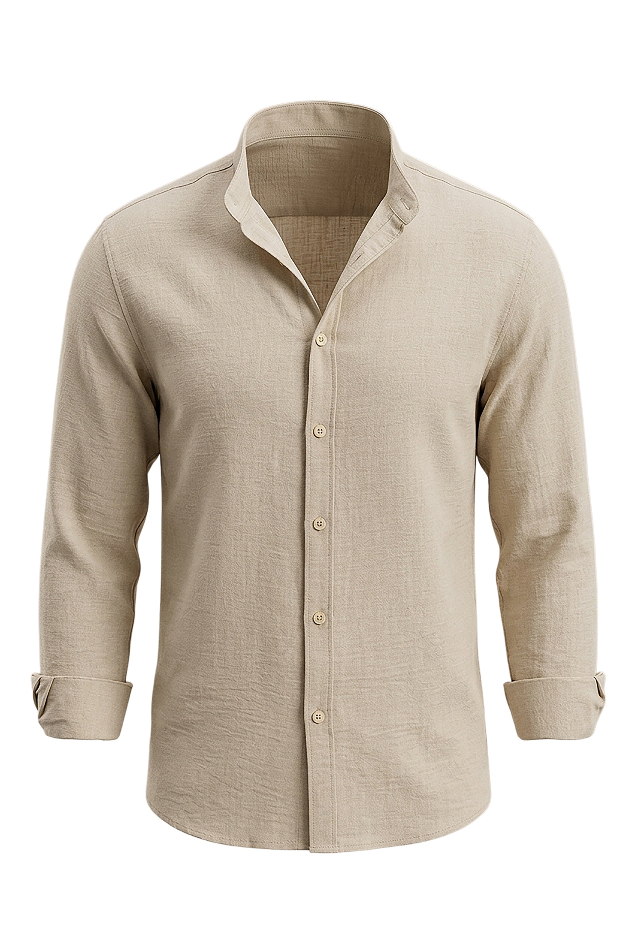 Beige Linen Aerobin Shirt with Mao Collar