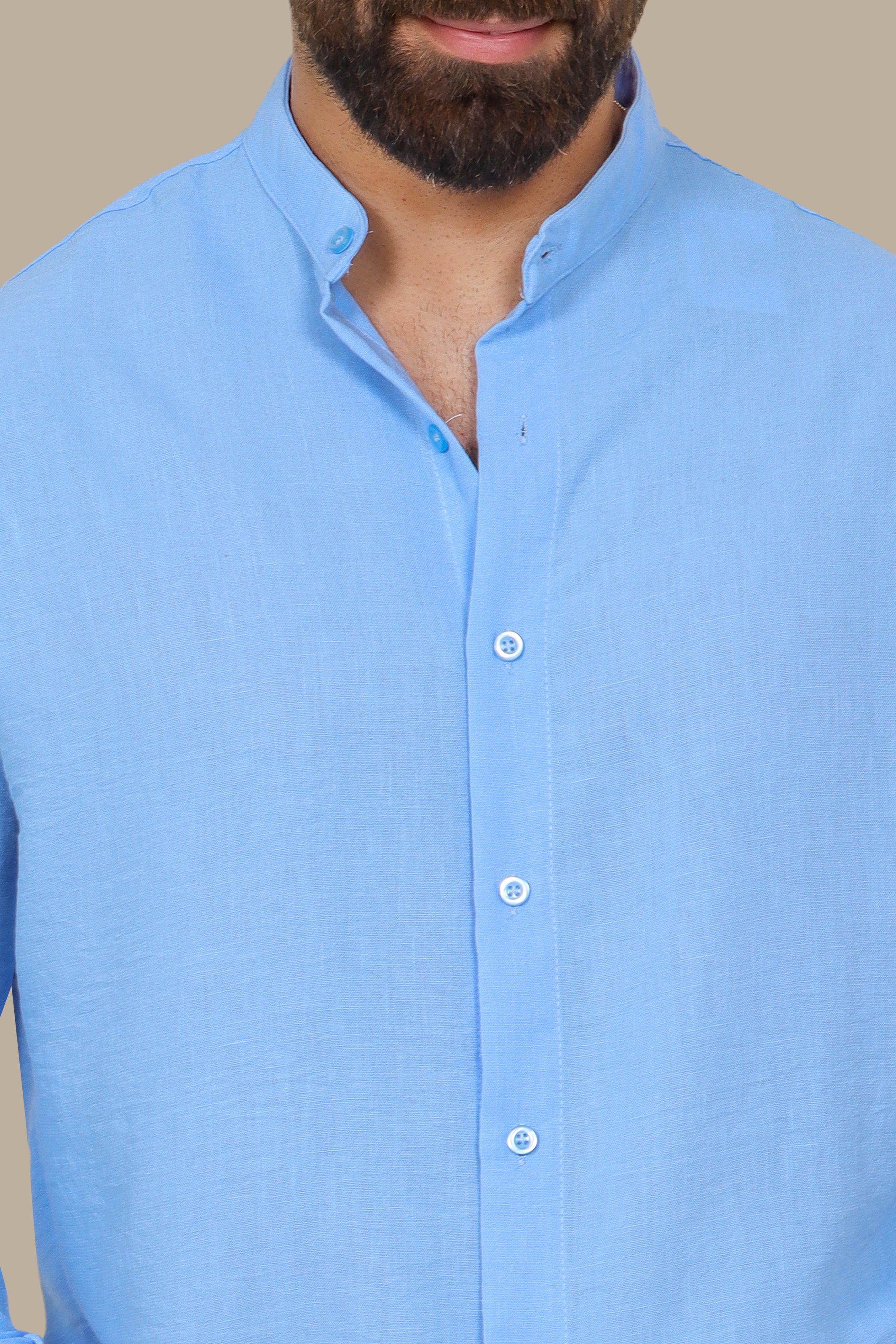Light Blue Linen Shirt with Mao Collar