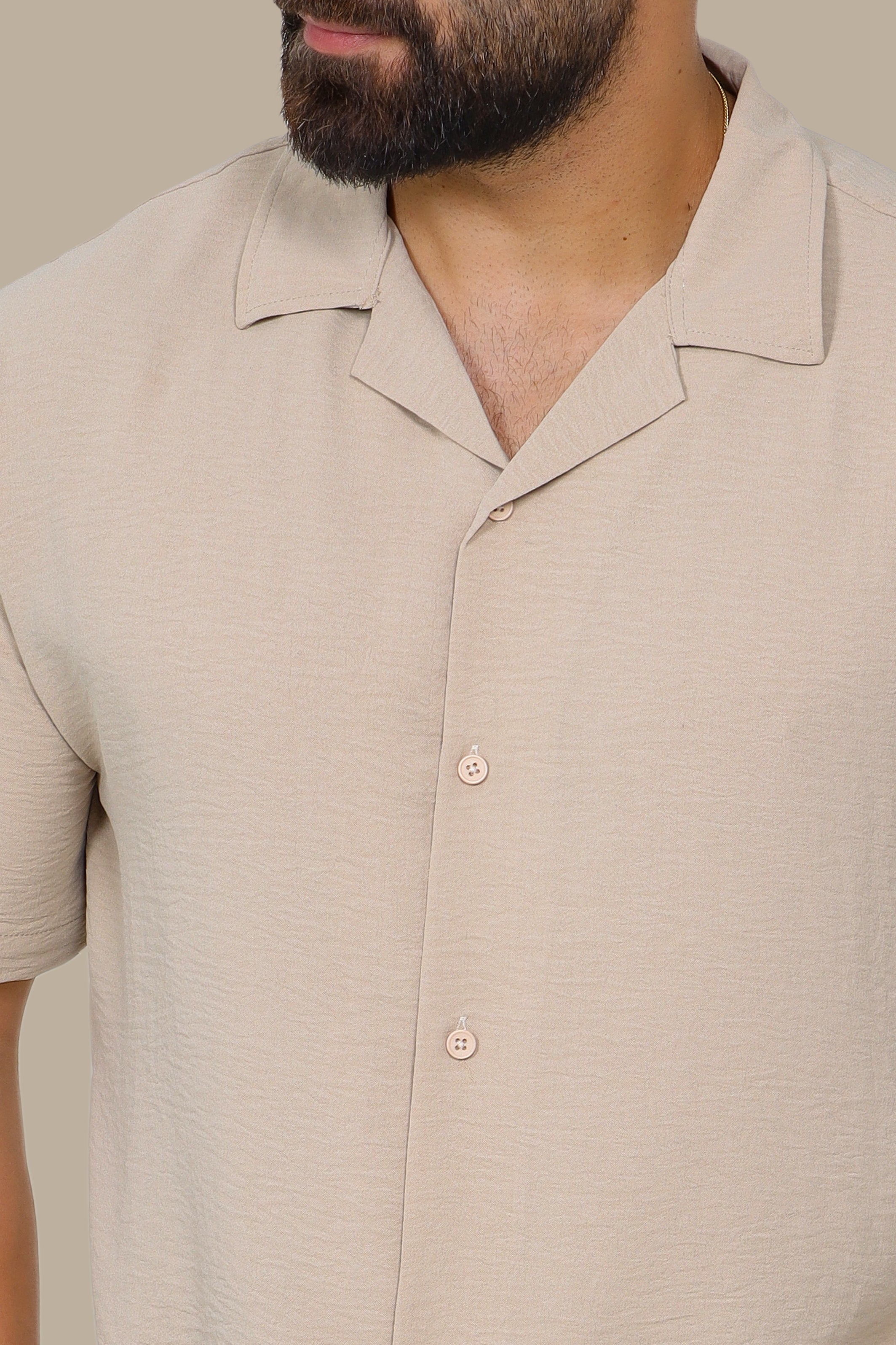 Beige Linen Shirt with Short Sleeves in Aerobin Fabric