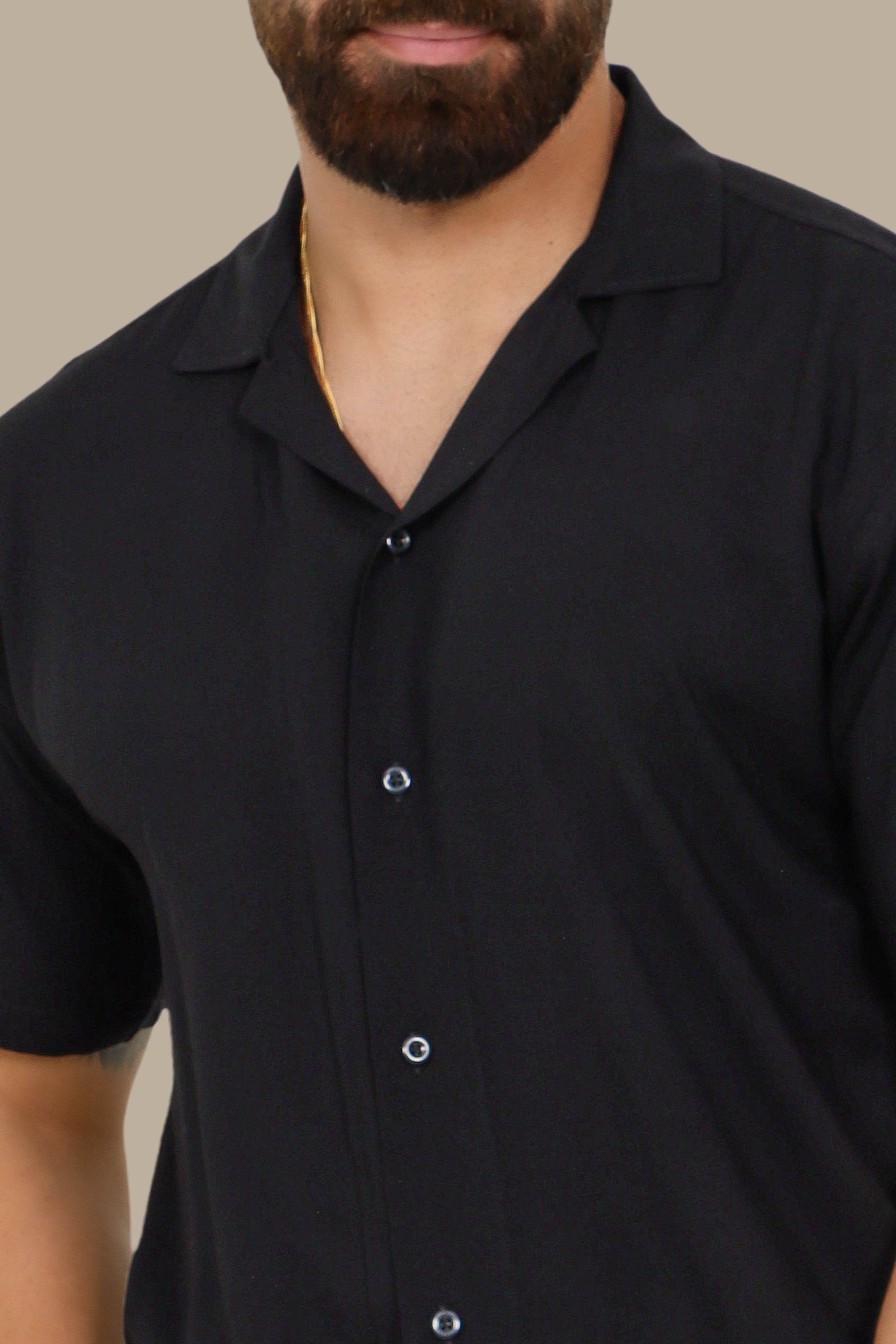 Effortless Comfort: Short-Sleeve Linen Aerobin Shirt in Black