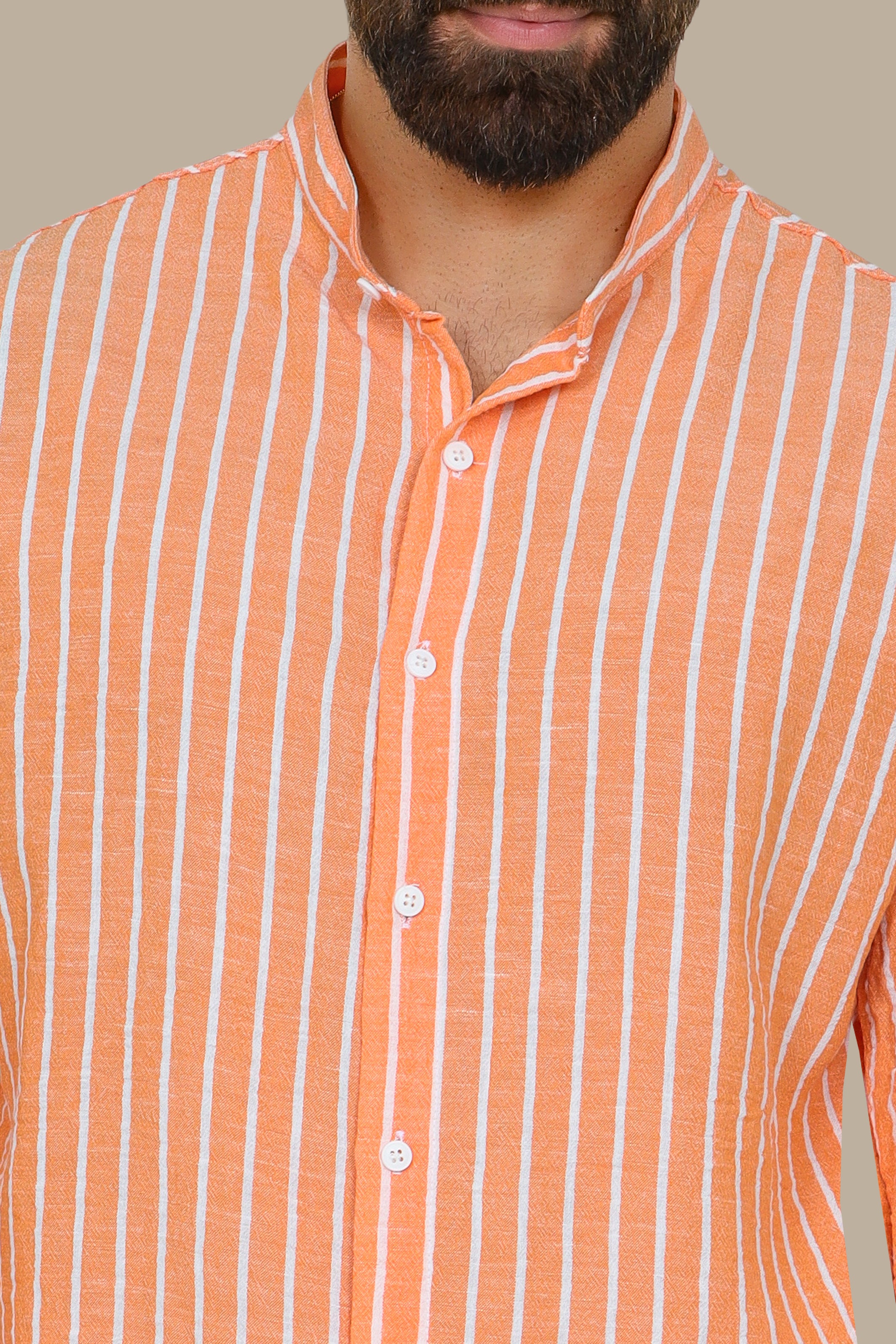Orange Striped Linen Long Sleeve Shirt