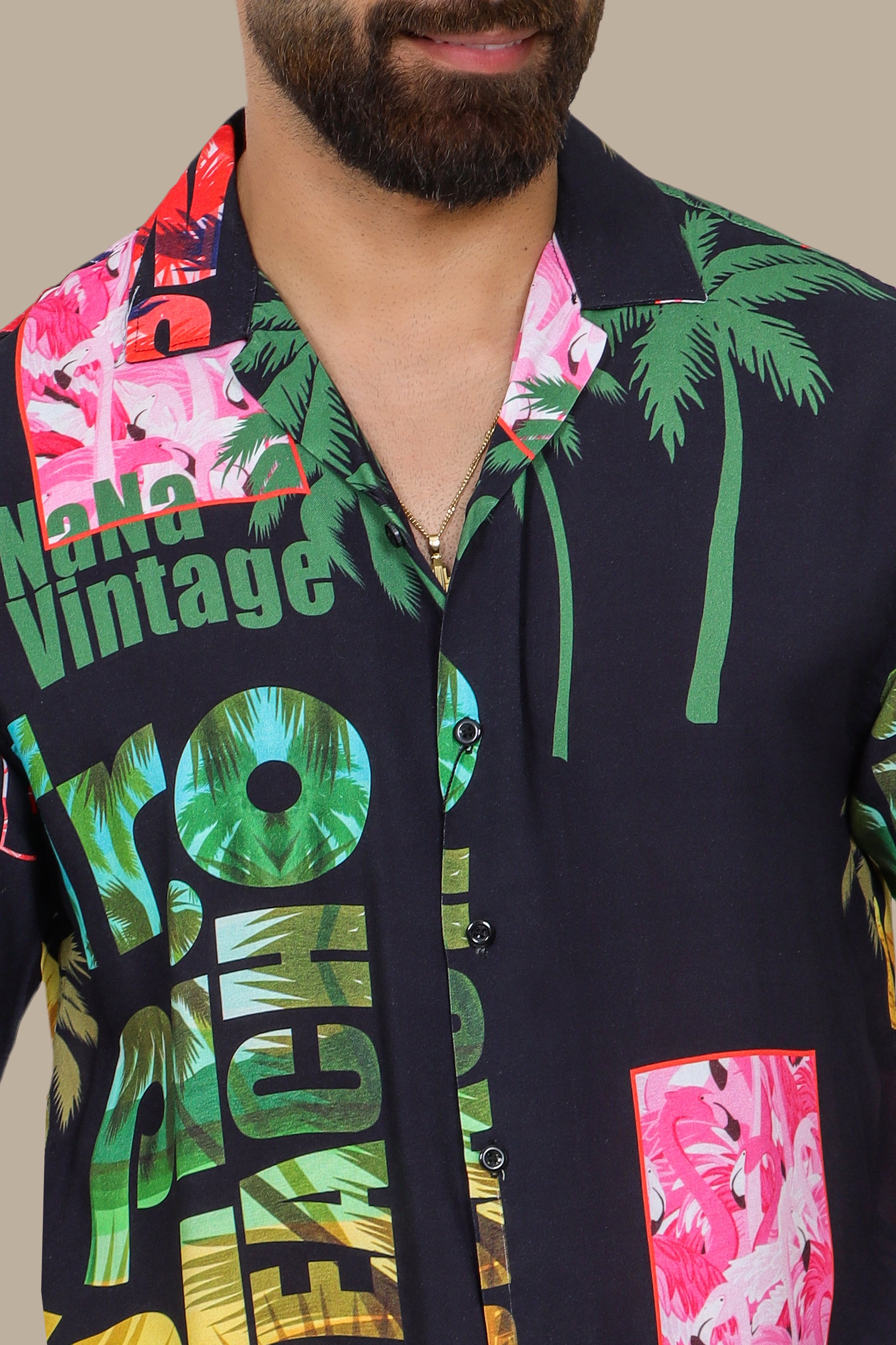 Black Palm Print Hawaii Shirt