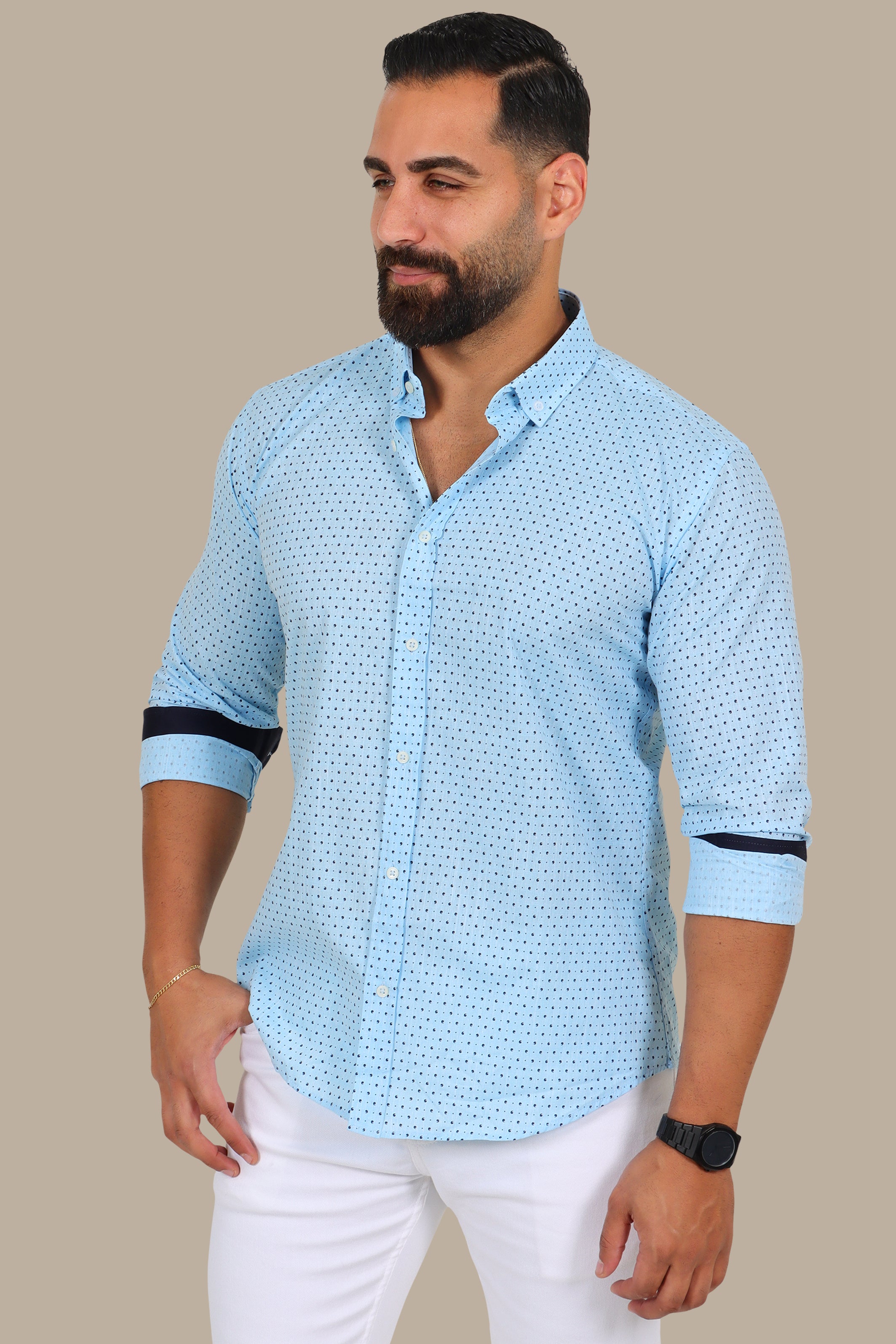 Light Blue Cashmere Print Button-Down Shirt