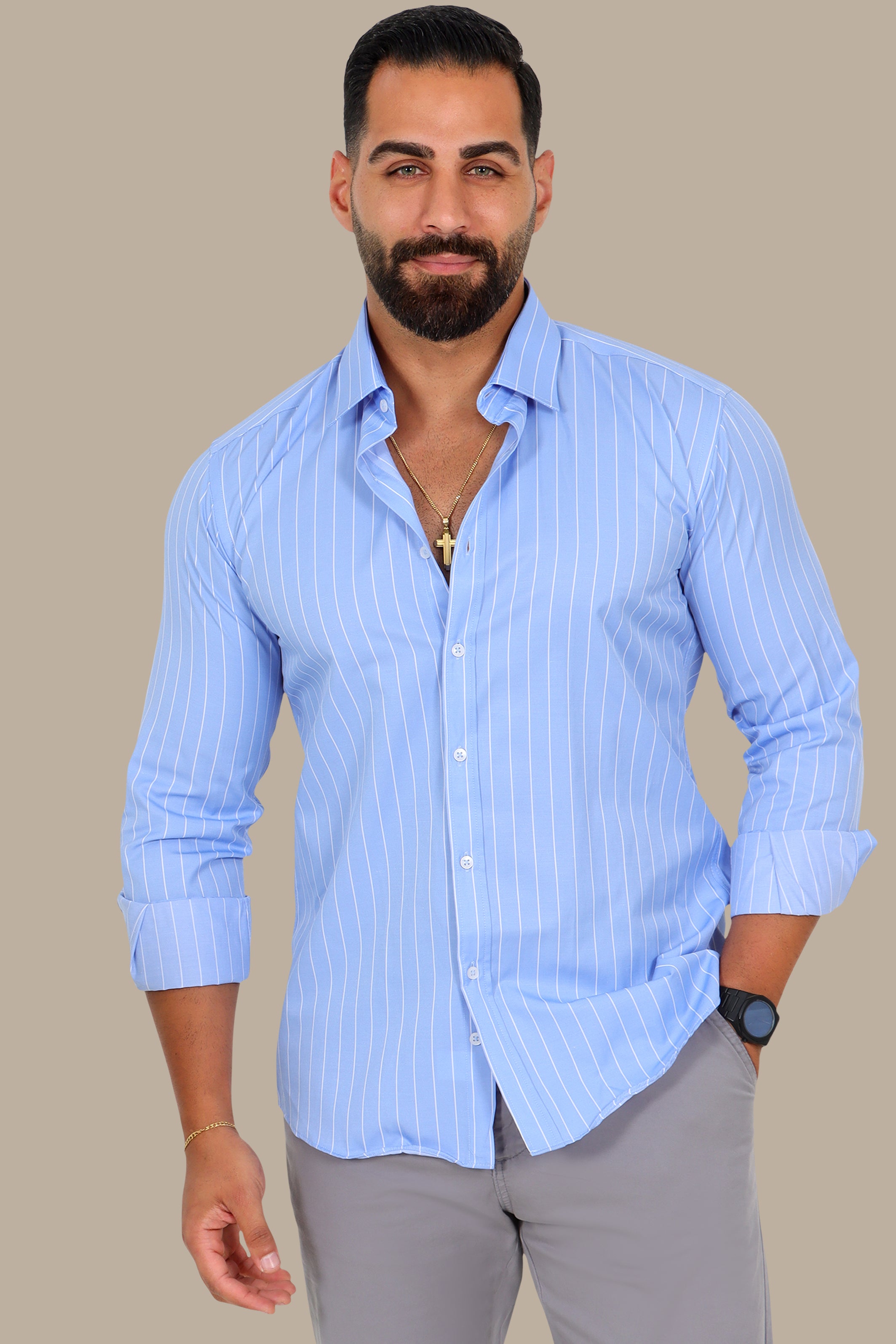 Light Blue Shirt – Thin Stripes