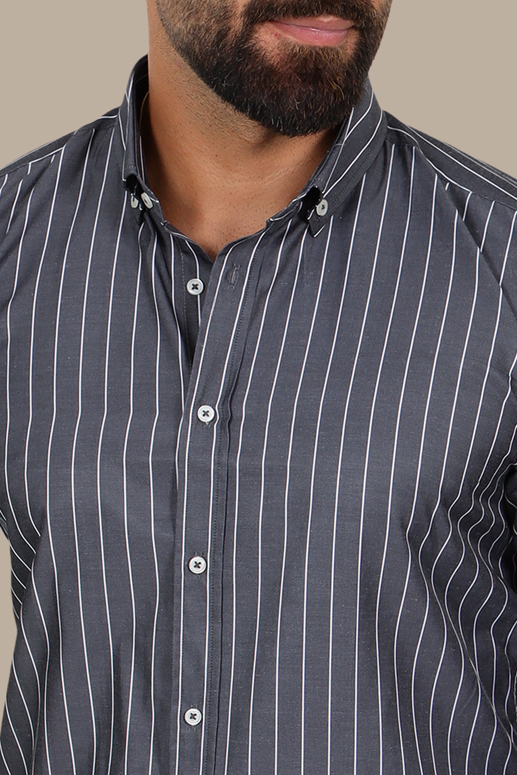 Dark Grey Thin-Striped Button-Down Shirt
