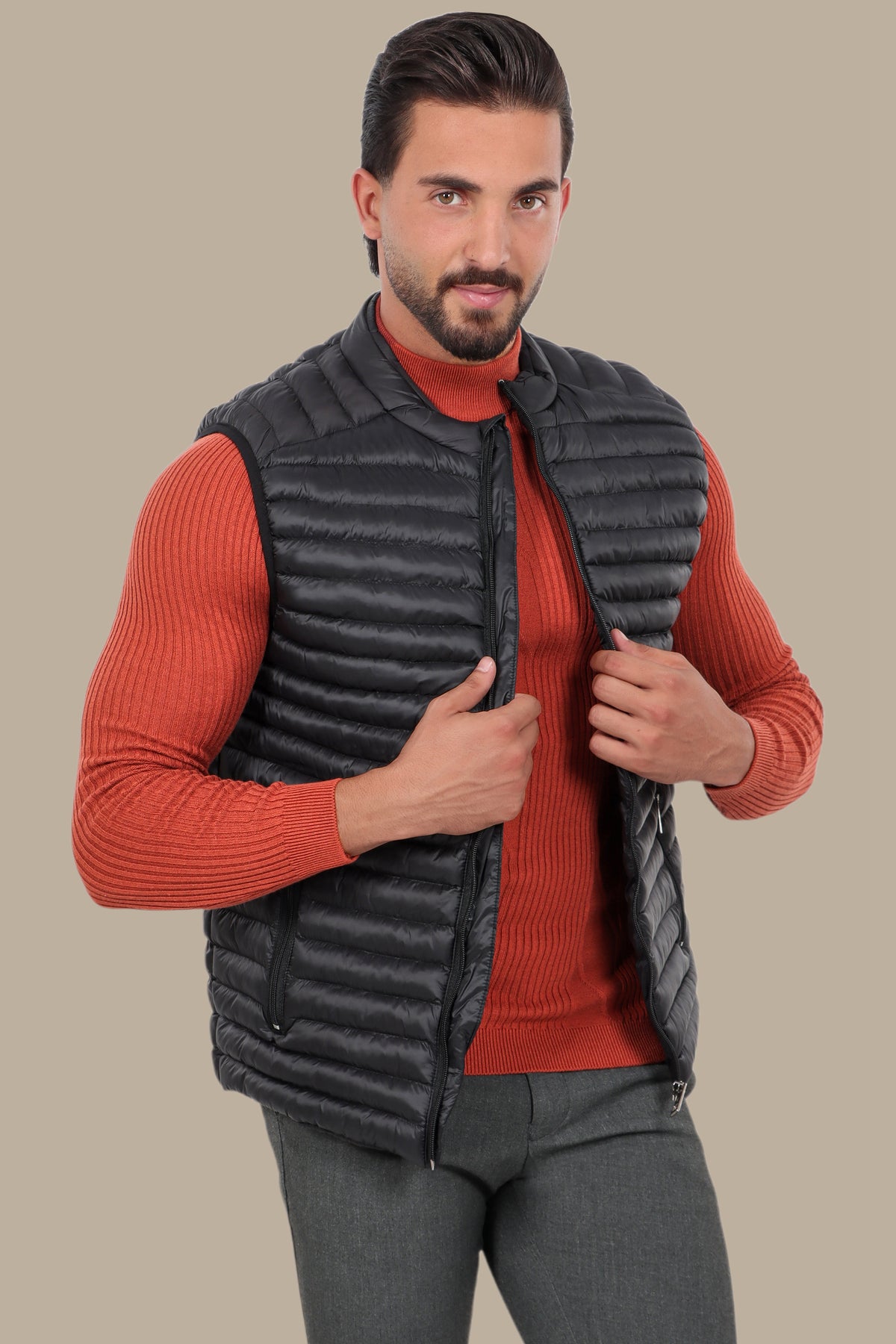 Nocturnal Trek: Black Padded Puffer Vest for Urban Explorations