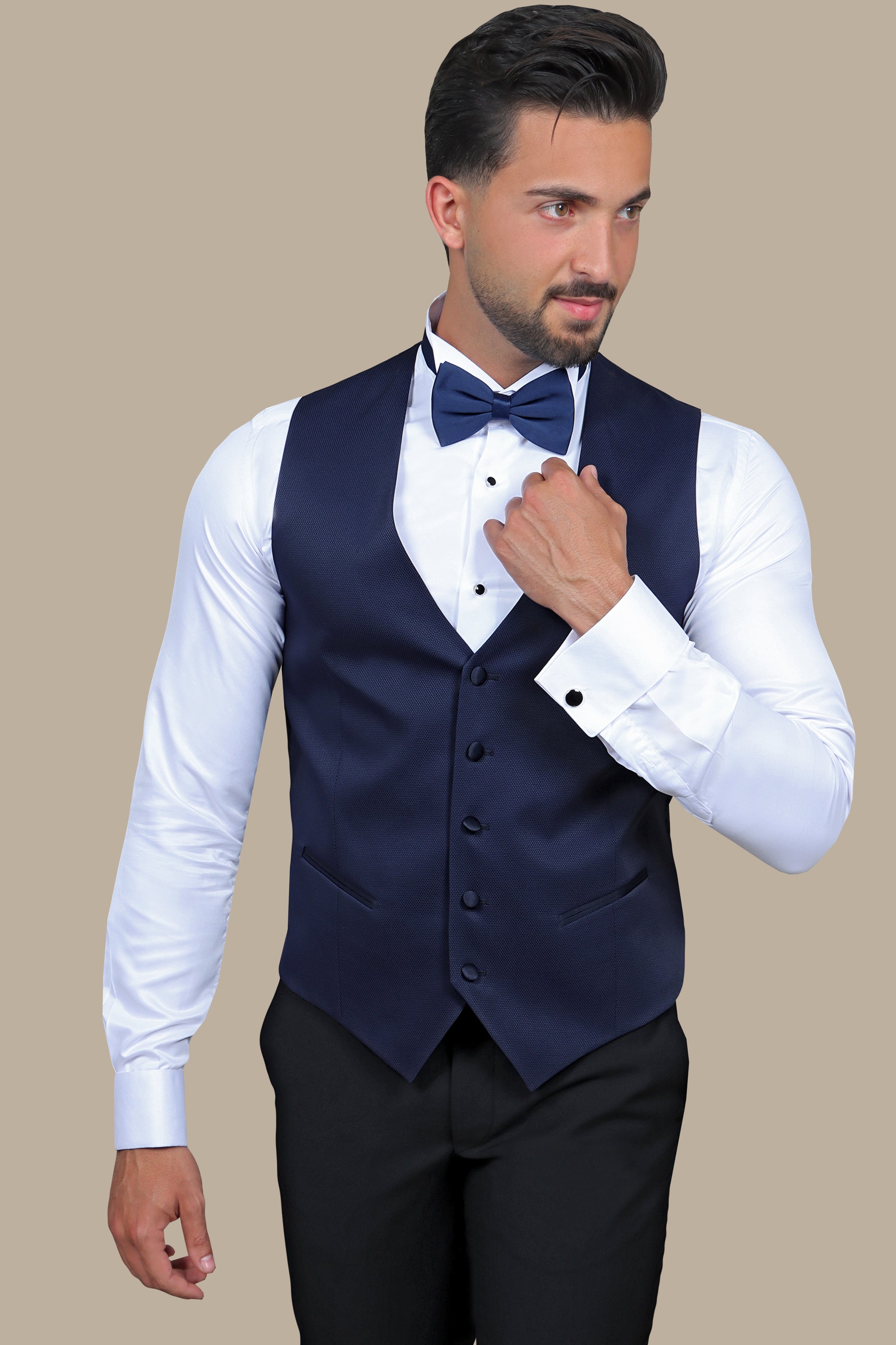 Navy V-Neck Piqué Vest