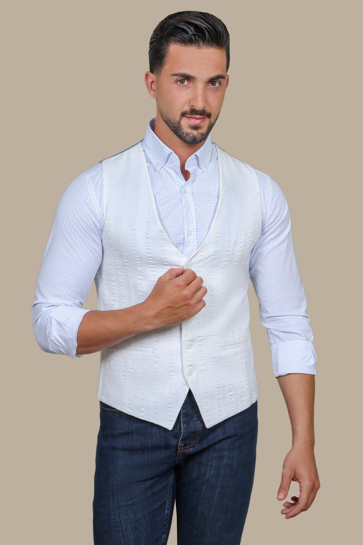 White Elegance: Enhancing with Vest Stripes