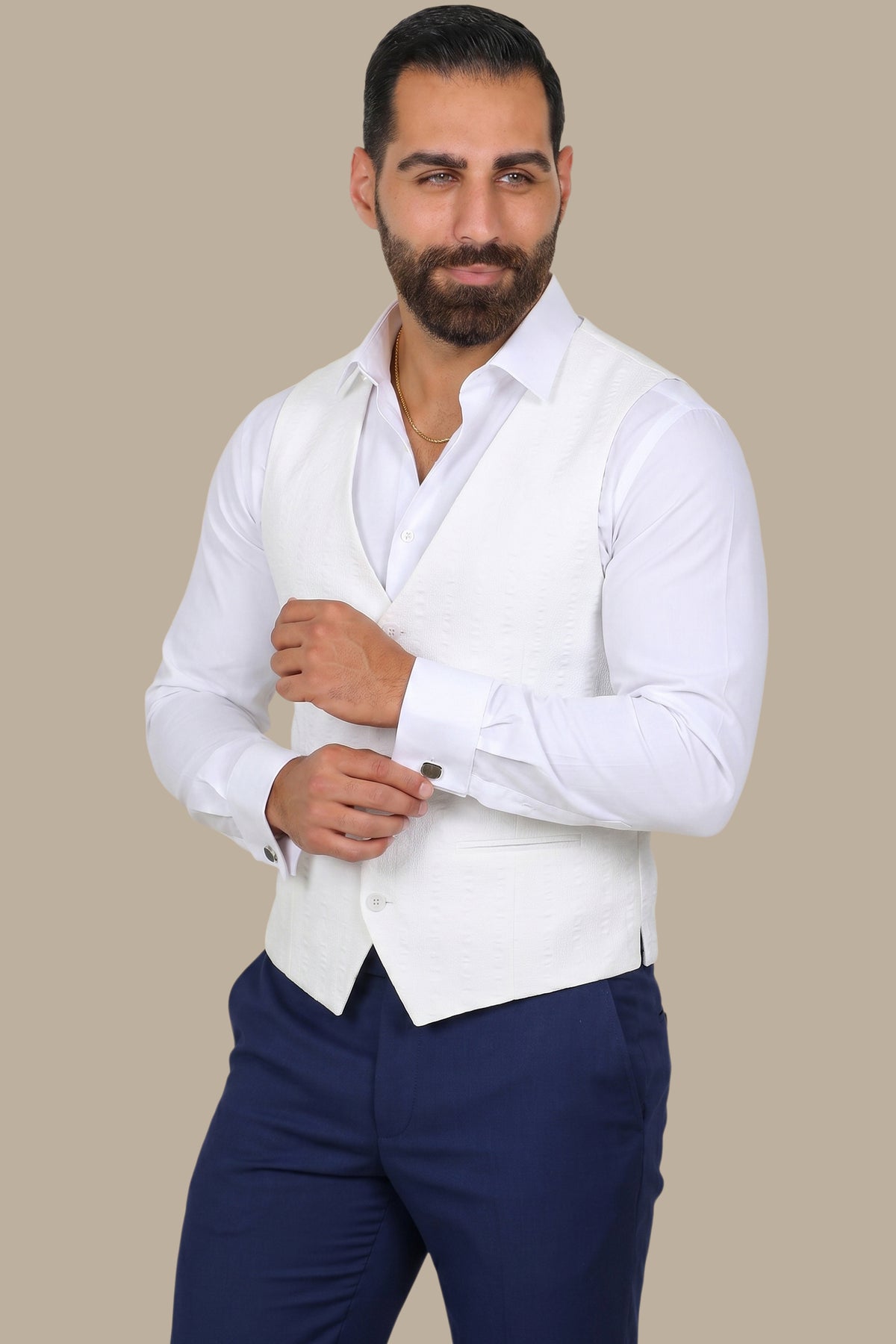 White Elegance: Enhancing with Vest Stripes