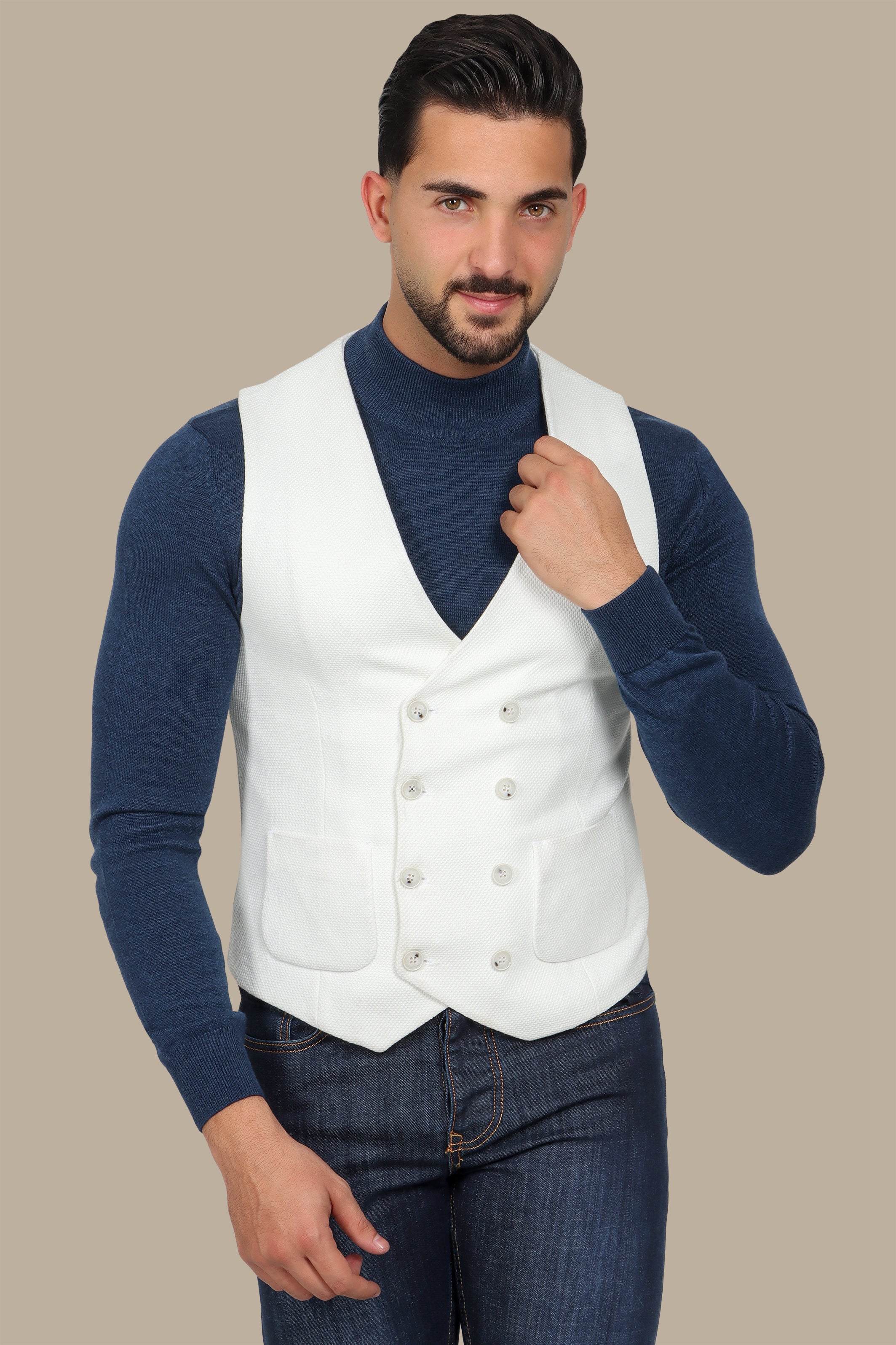 Double-Breasted Piqué Vest in White