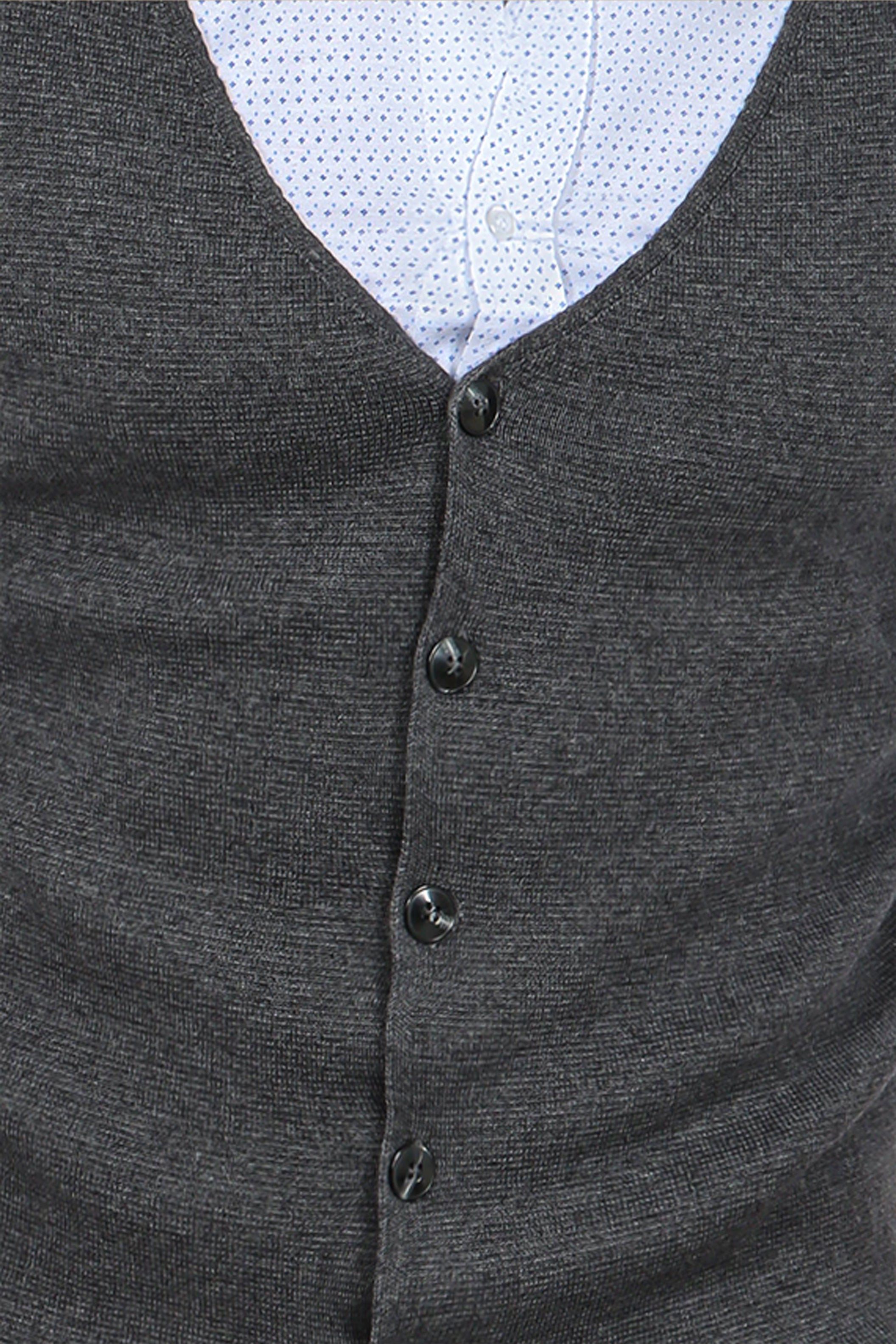 Dark Grey Cotton Casual Vest with 5 Buttons