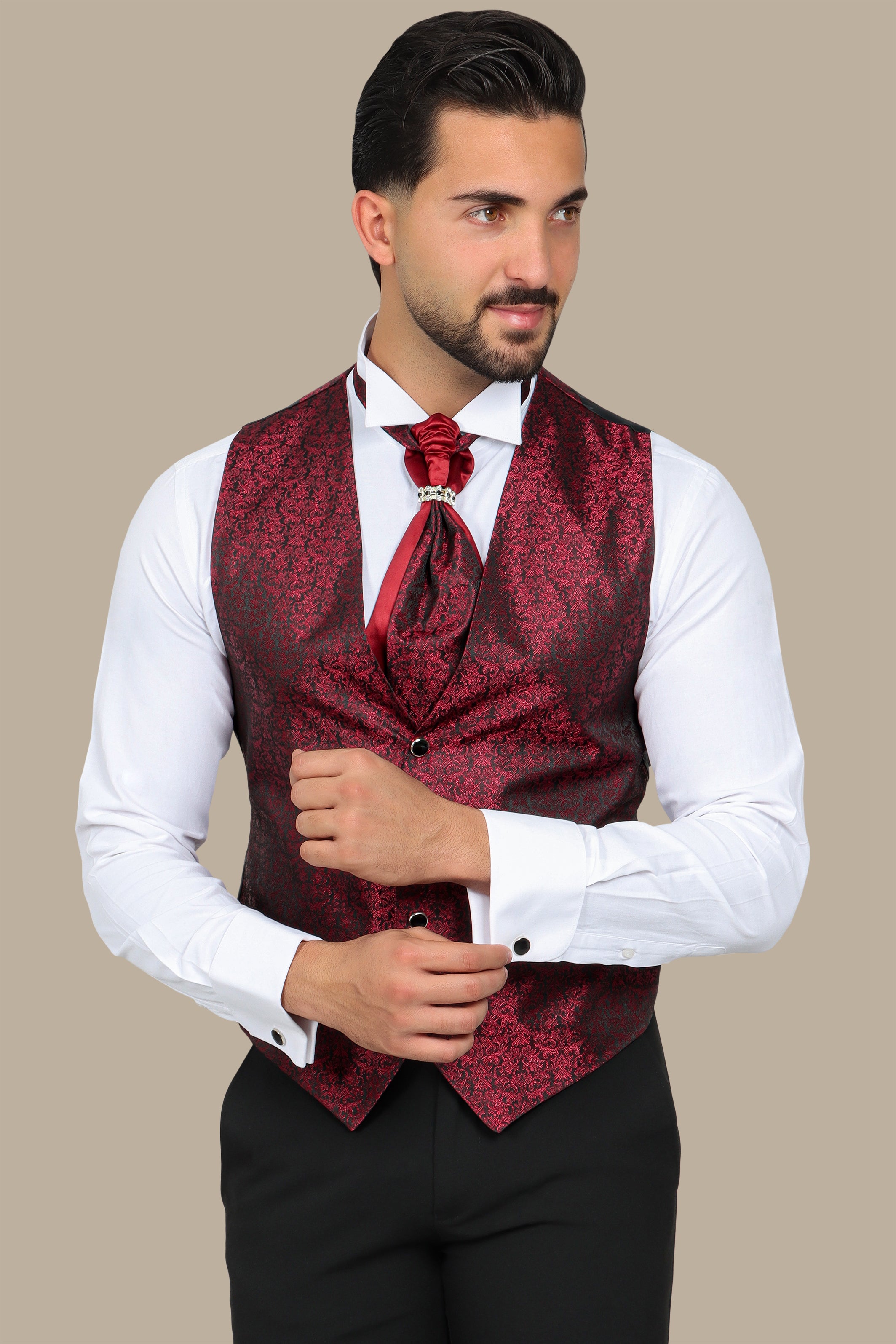 Burgundy Jacquard Vest 2-Piece Set