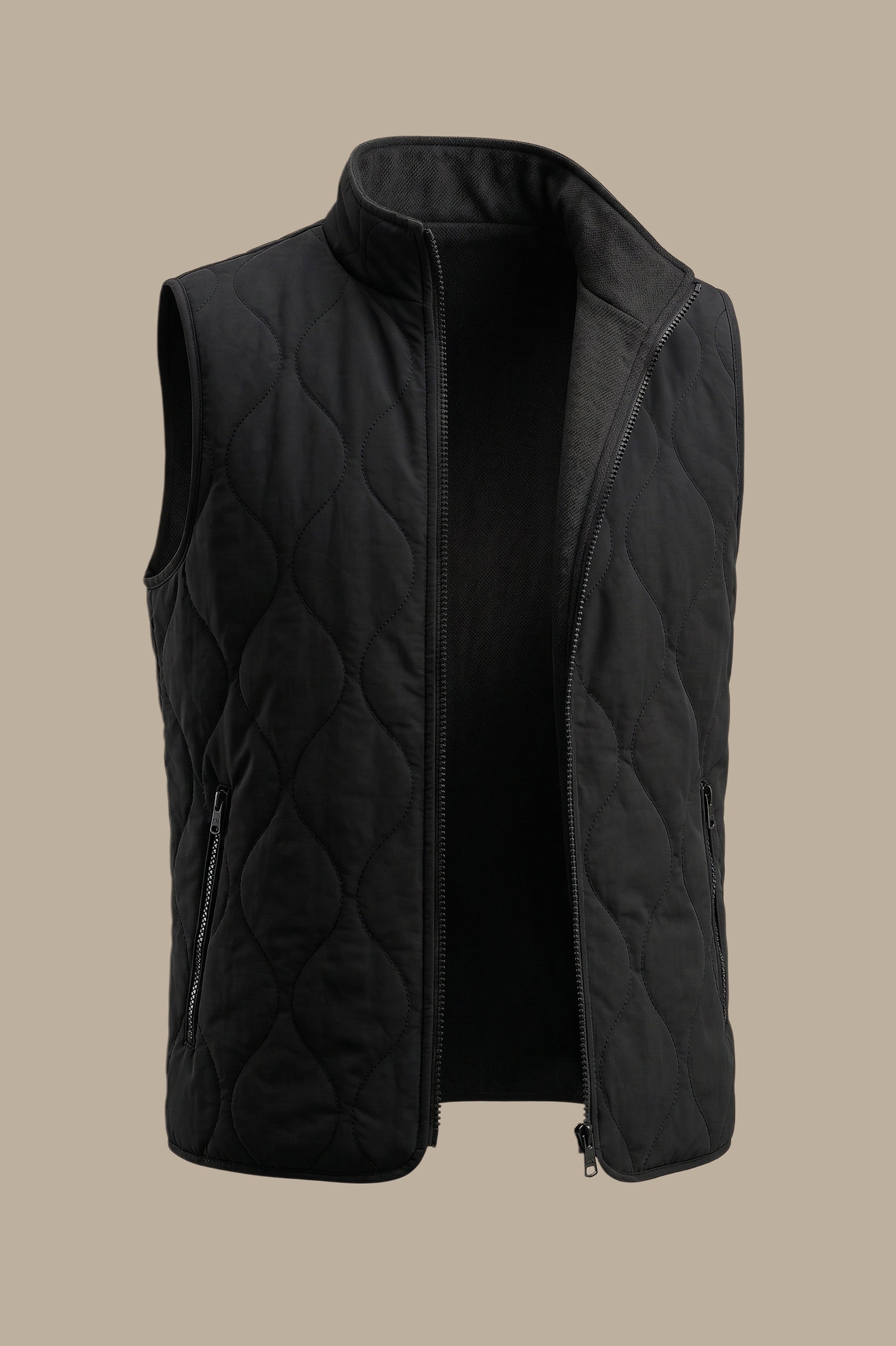 Black Puffer Vest with Wavy Stitch