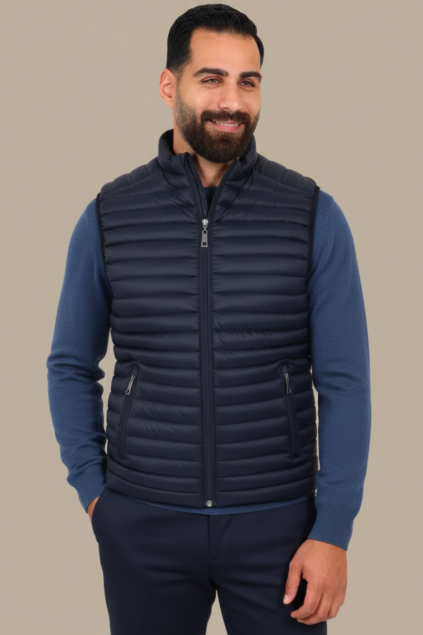 Midnight Luxe: Navy Padded Puffer Vest for Sleek Comfort