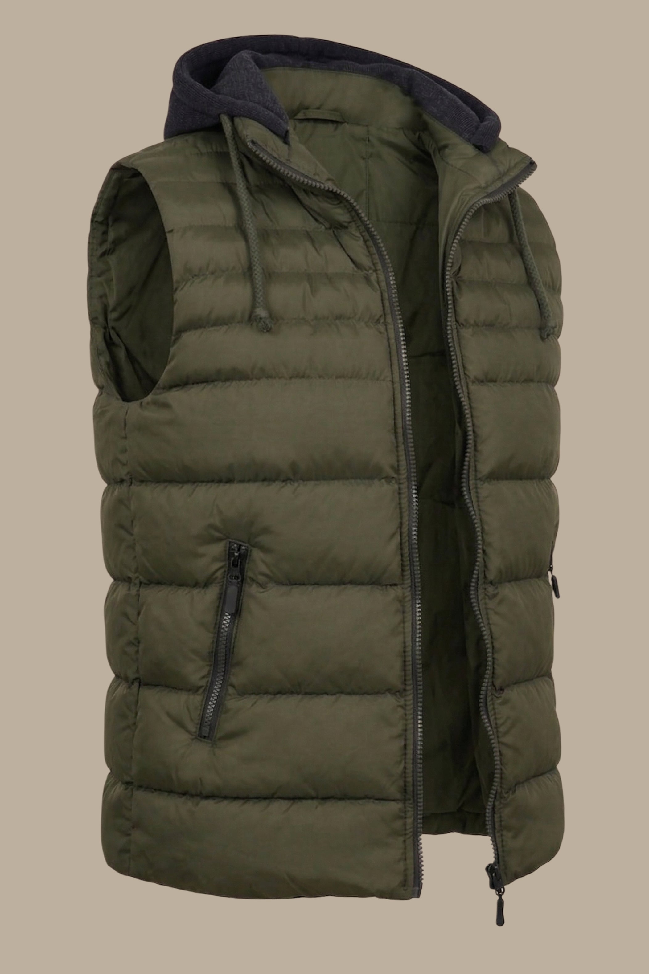Khaki Basic Puffer Vest