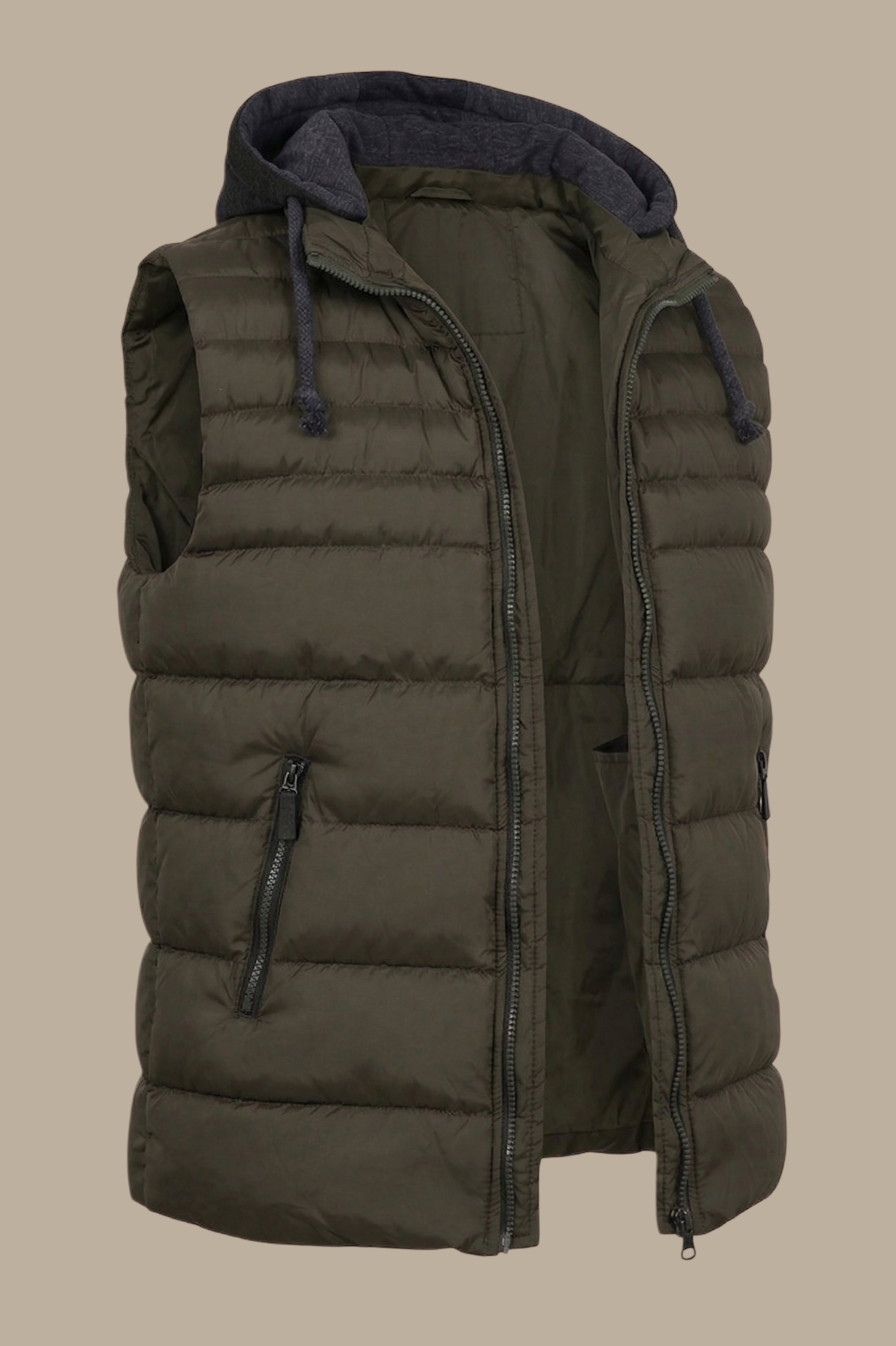 Dark Khaki Basic Puffer Vest