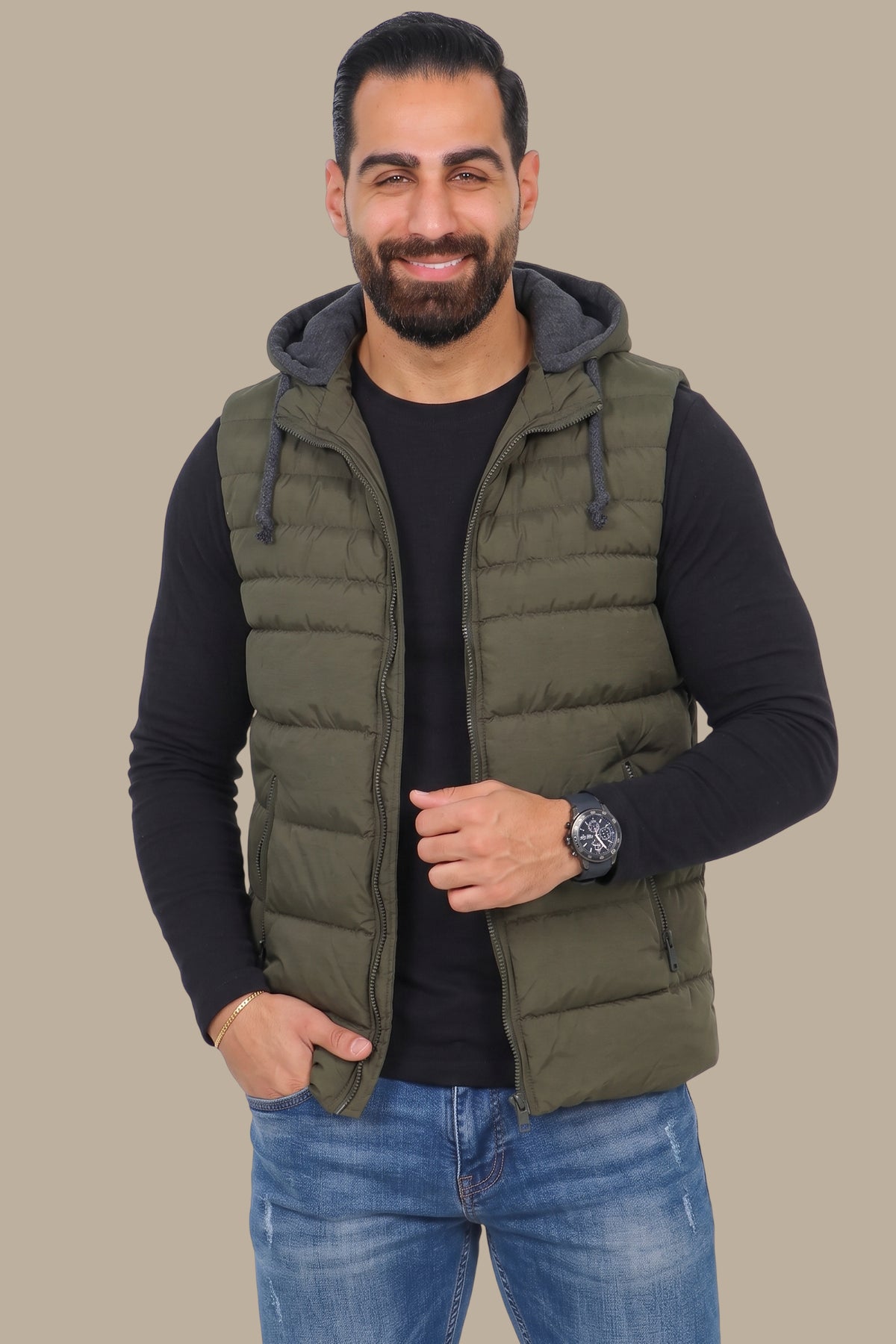 Dark Khaki Basic Puffer Vest