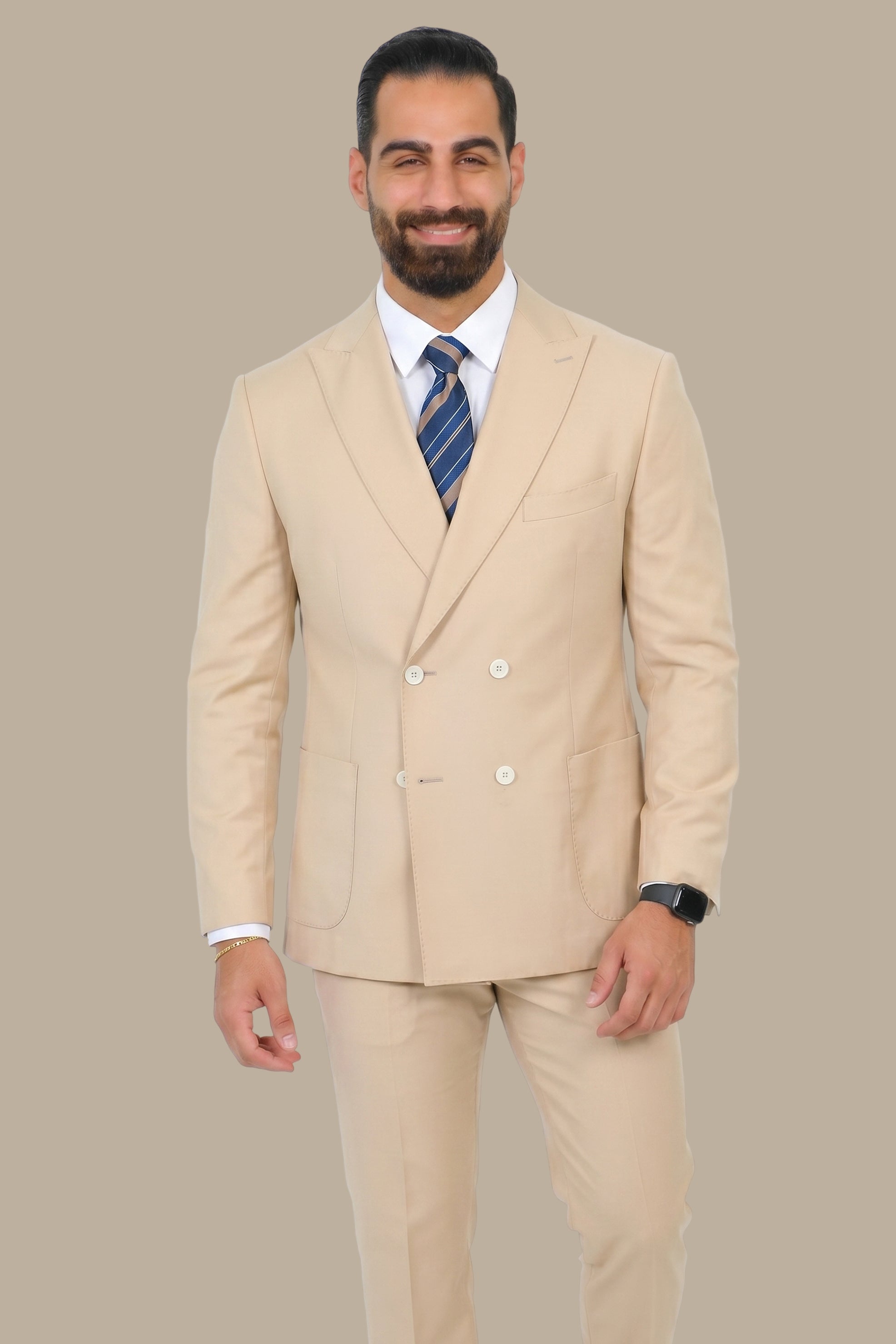 Peach Double-Breasted 4-Button Suit
