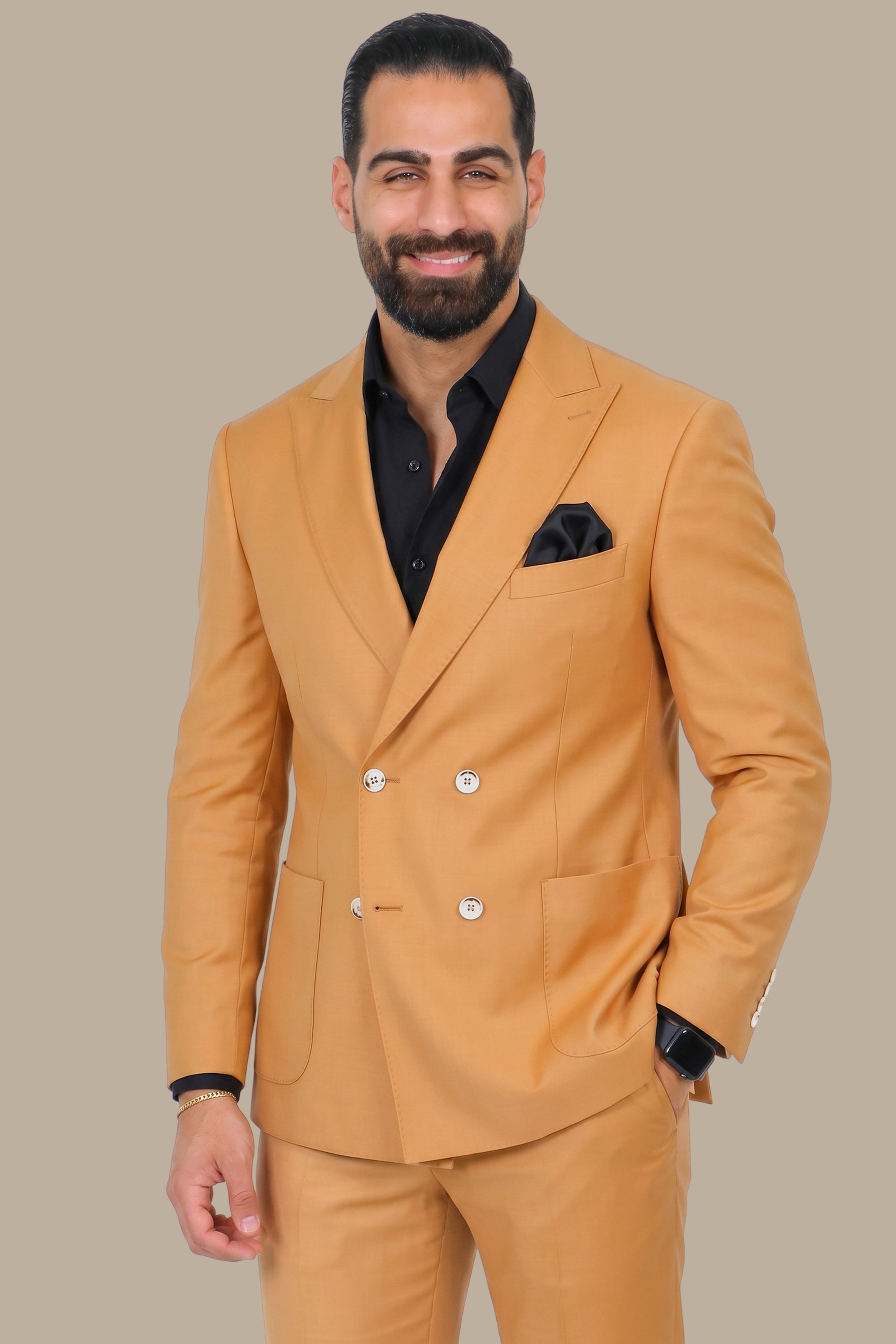 Camel Double-Breasted 4-Button Suit