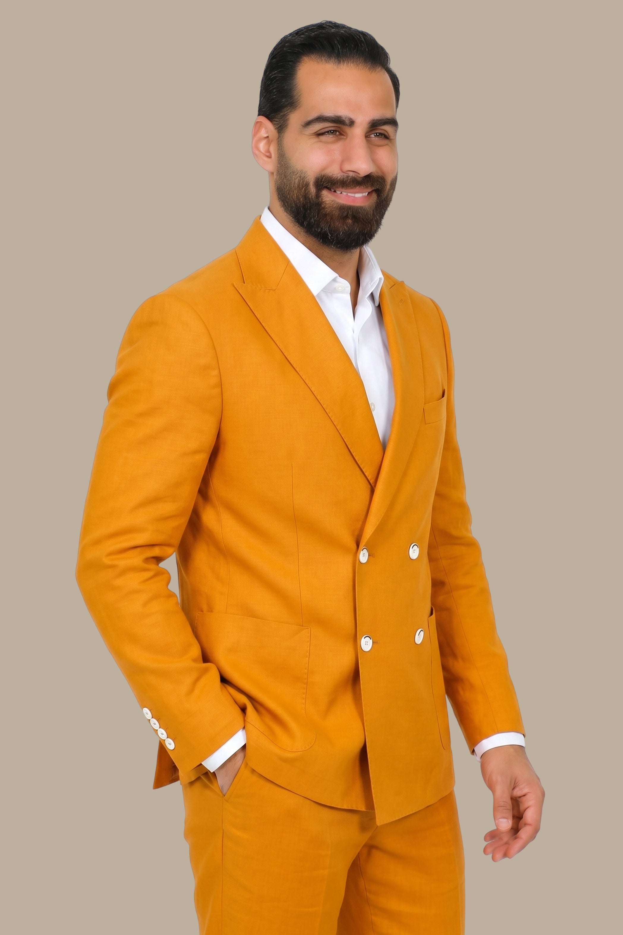 Double Breasted Suit 4 Buttons – Mustard