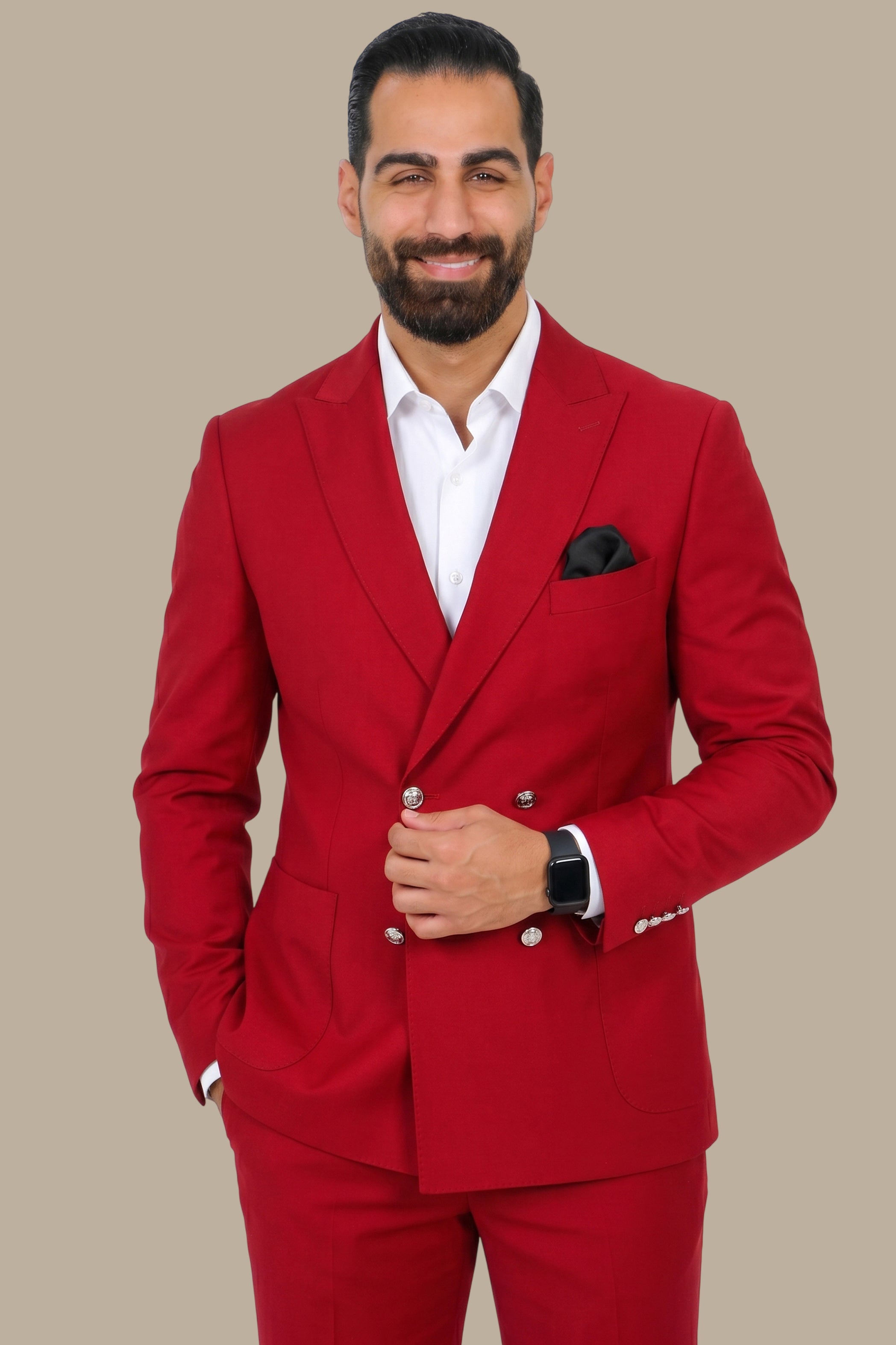 Double Breasted Suit 4 Buttons – Burgundy