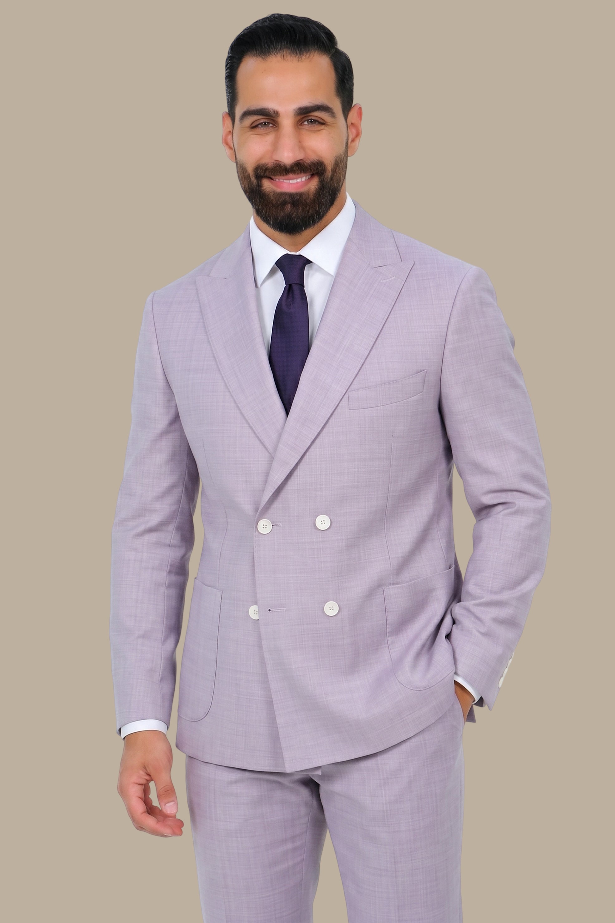 Light Purple Double-Breasted 4-Button Suit