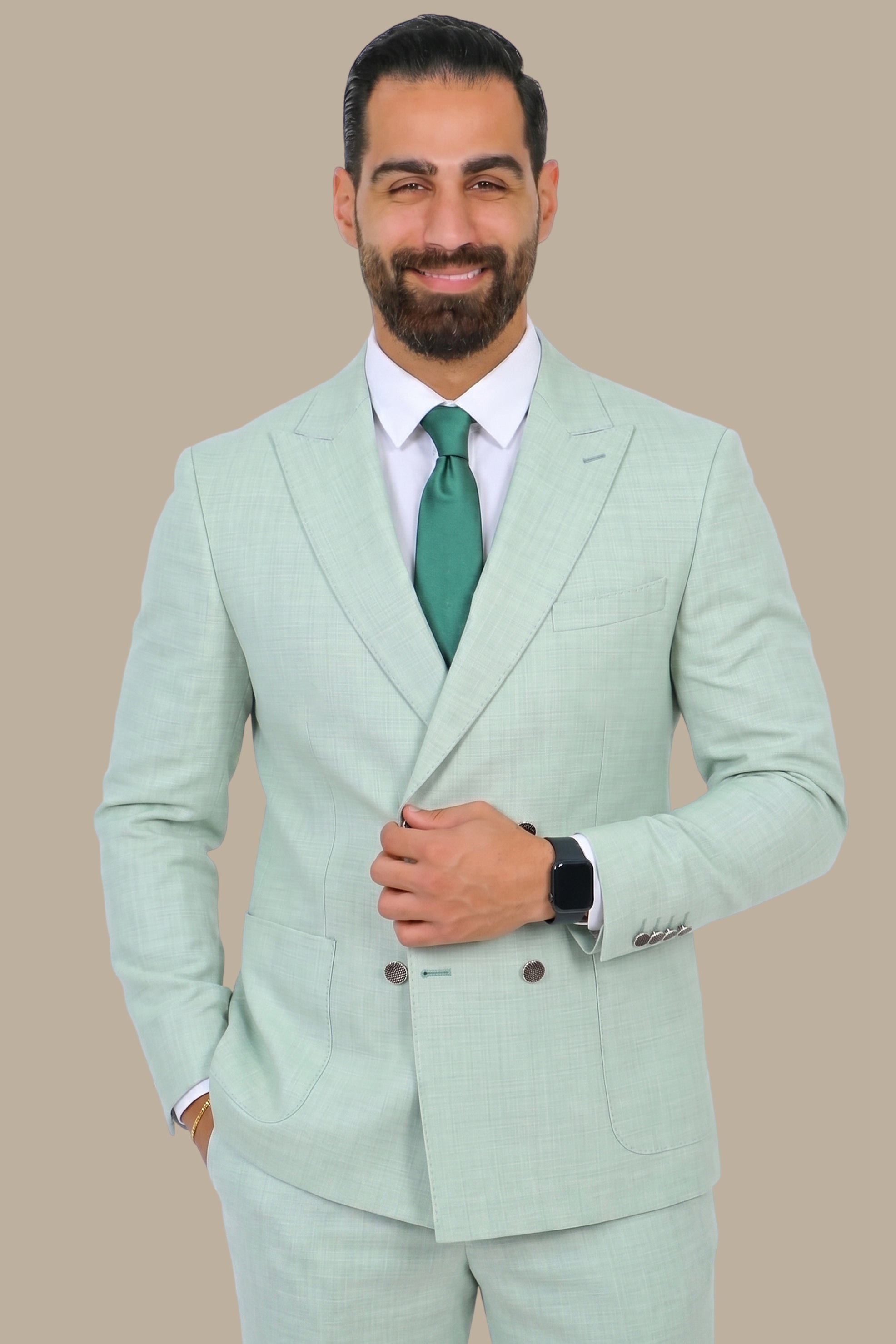 Mint Double-Breasted 4-Button Suit