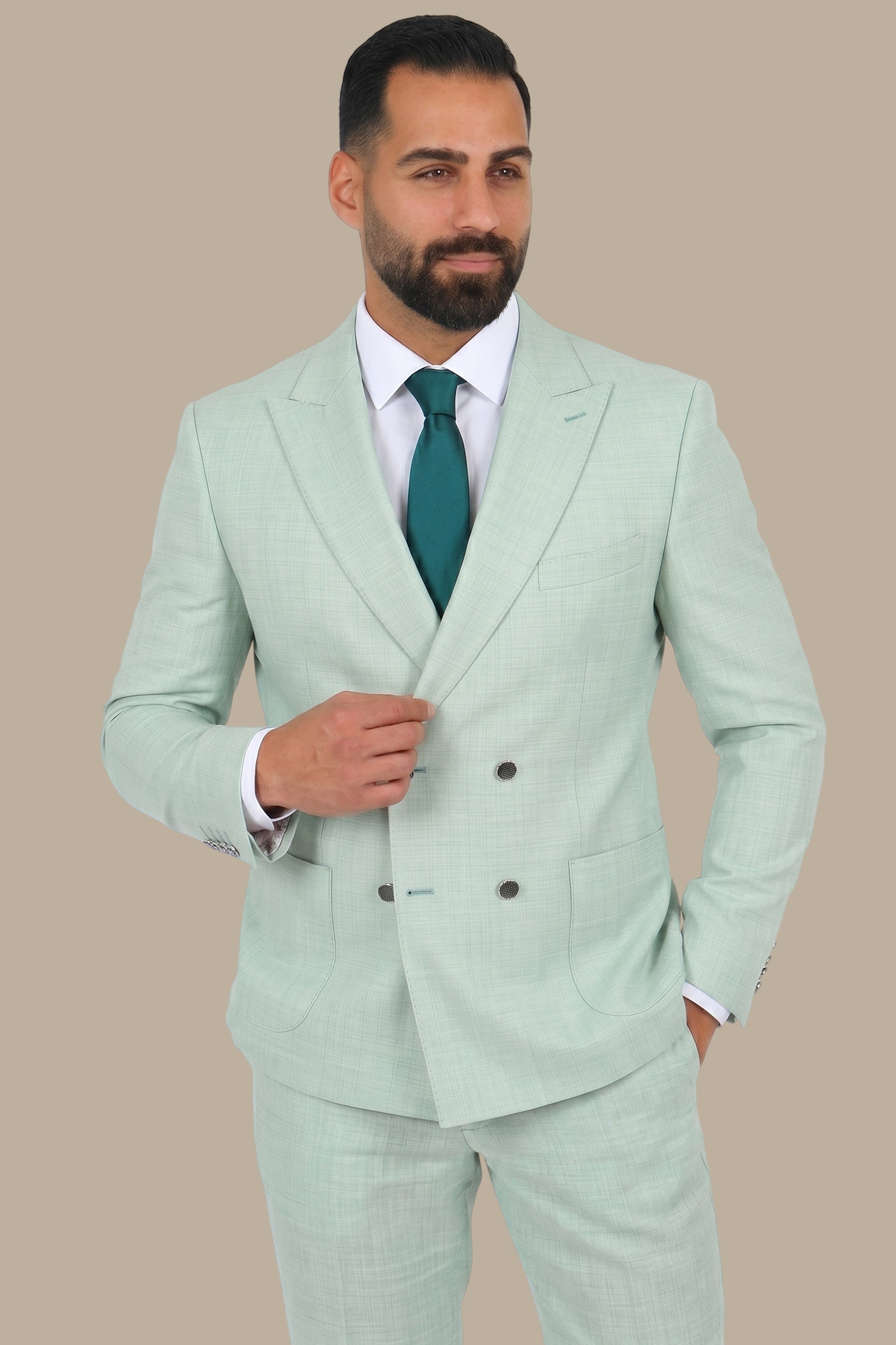 Mint Double-Breasted 4-Button Suit