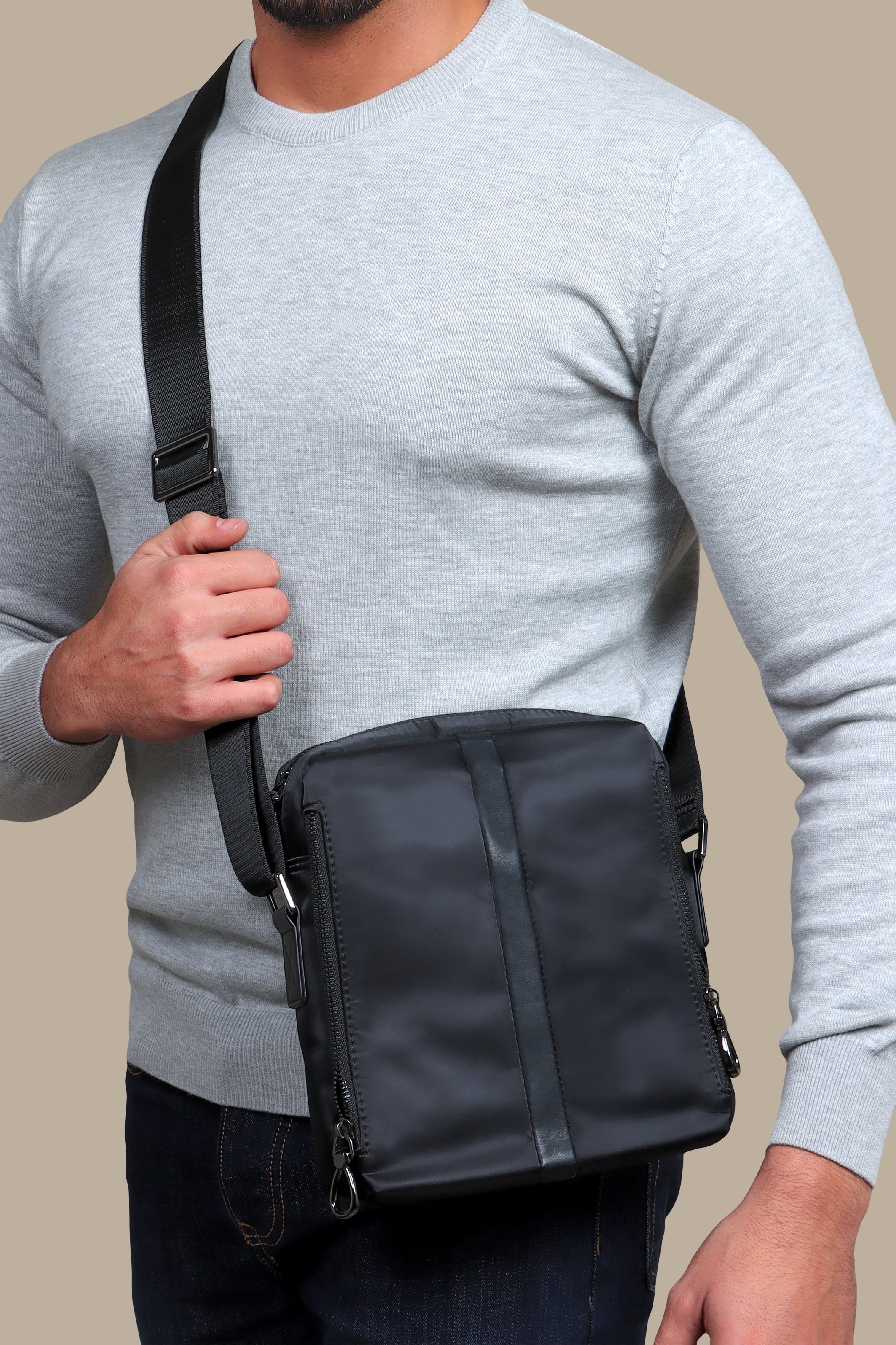 Black Crossbody Bag with Side Zipper