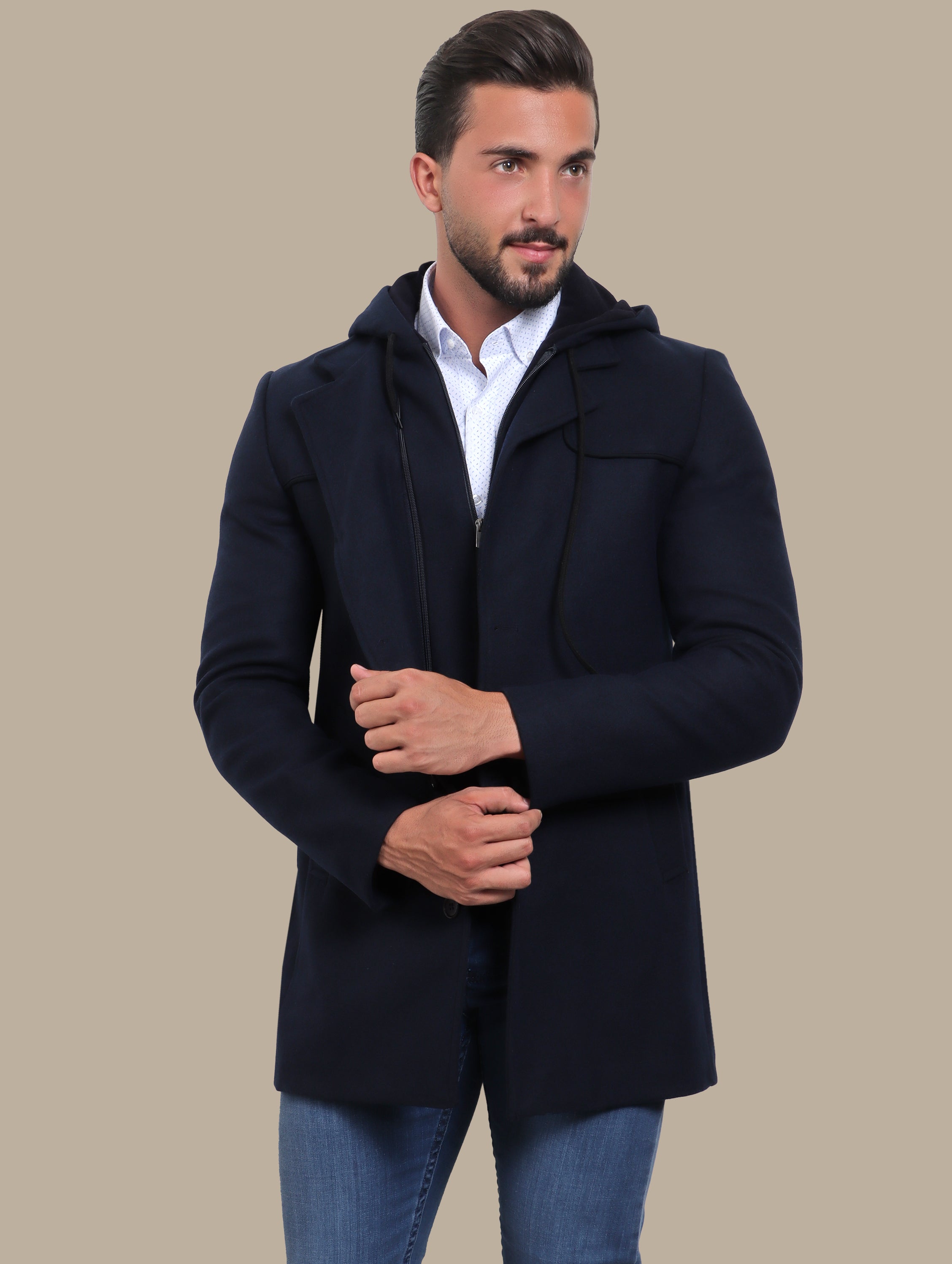 Navy Coat with Detachable Hoodie