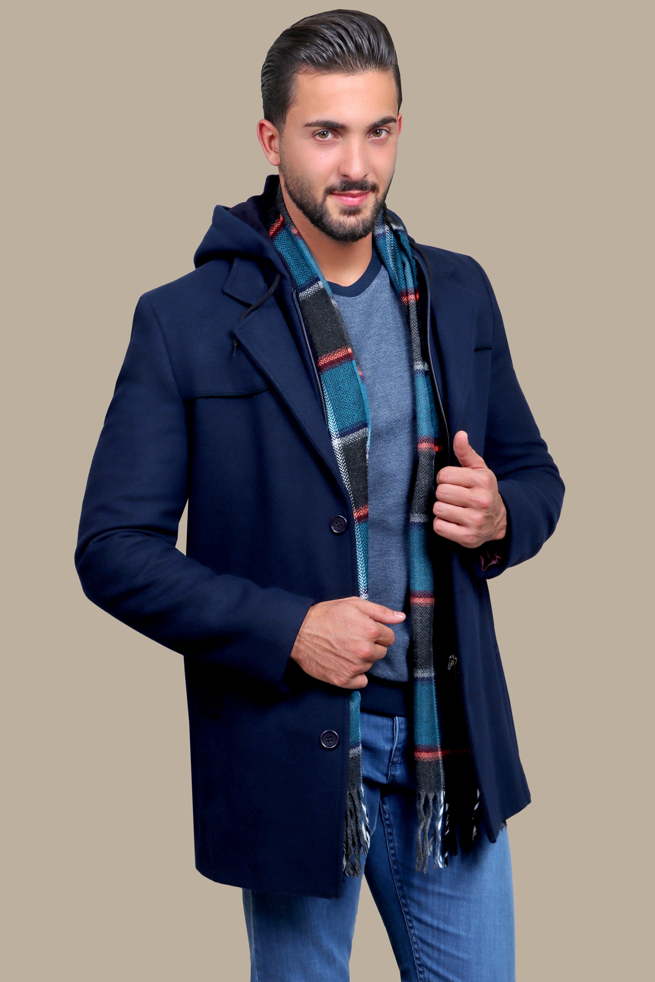 Navy Coat with Detachable Hoodie