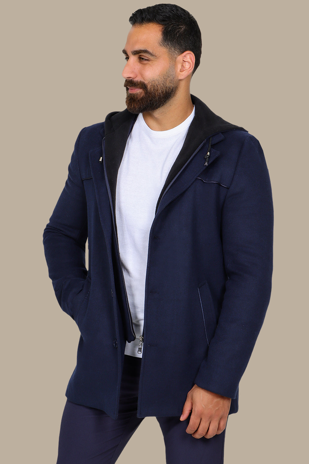 Navy Coat with Detachable Hoodie