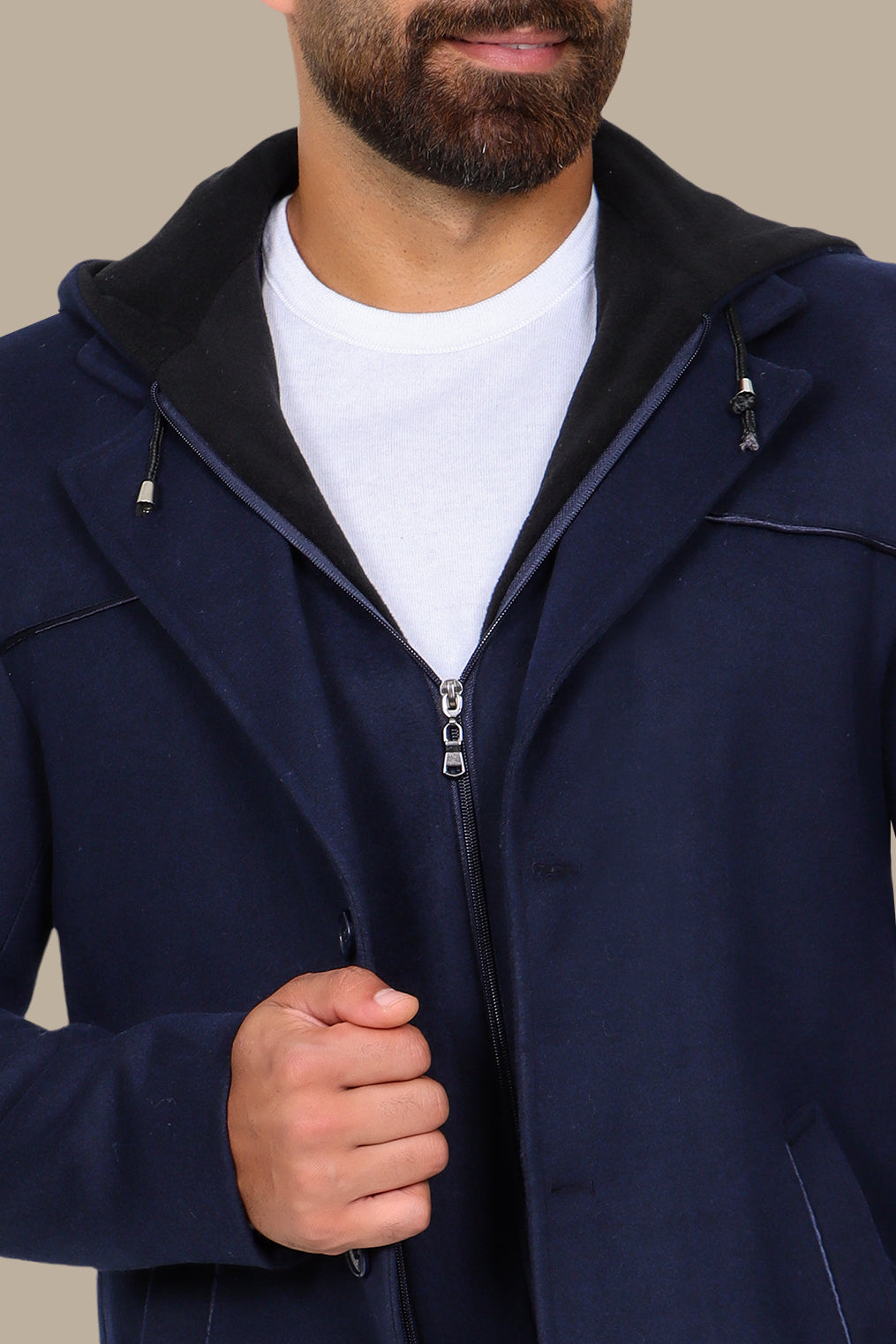 Navy Coat with Detachable Hoodie