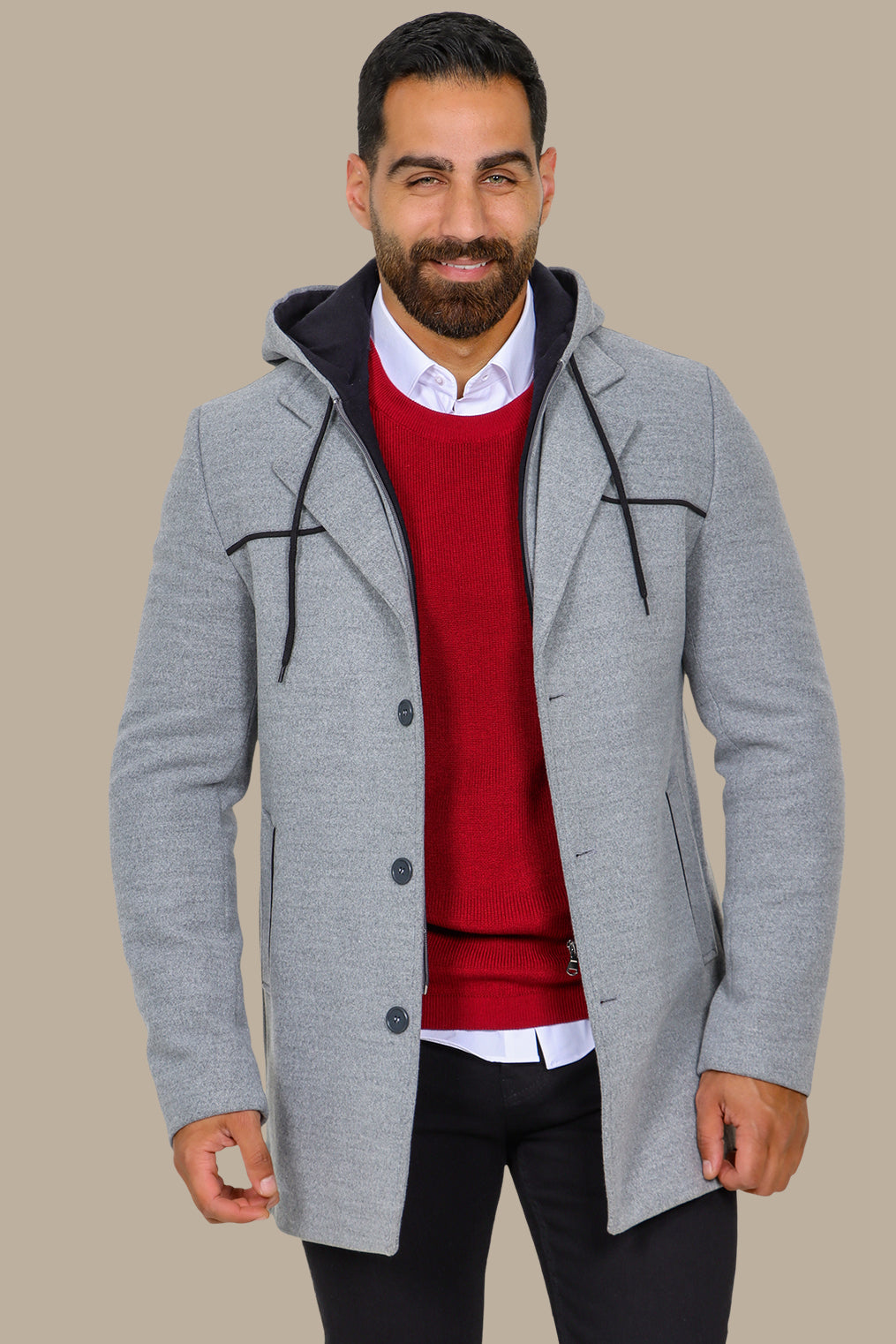 Light Grey Coat with Detachable Hoodie
