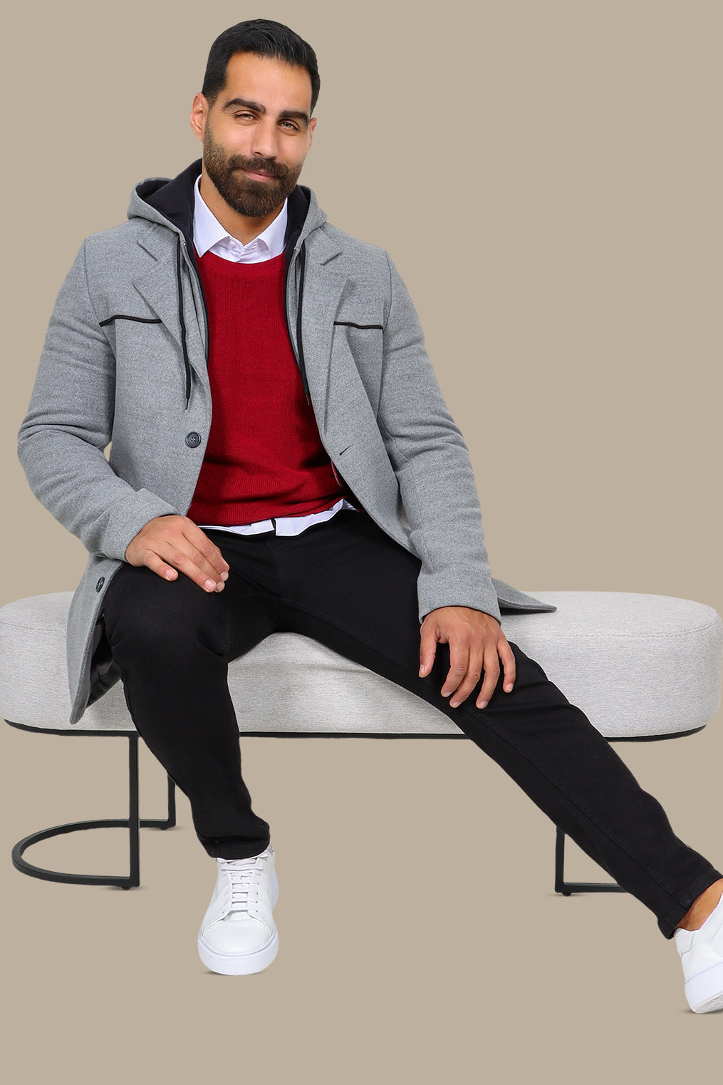 Light Grey Coat with Detachable Hoodie