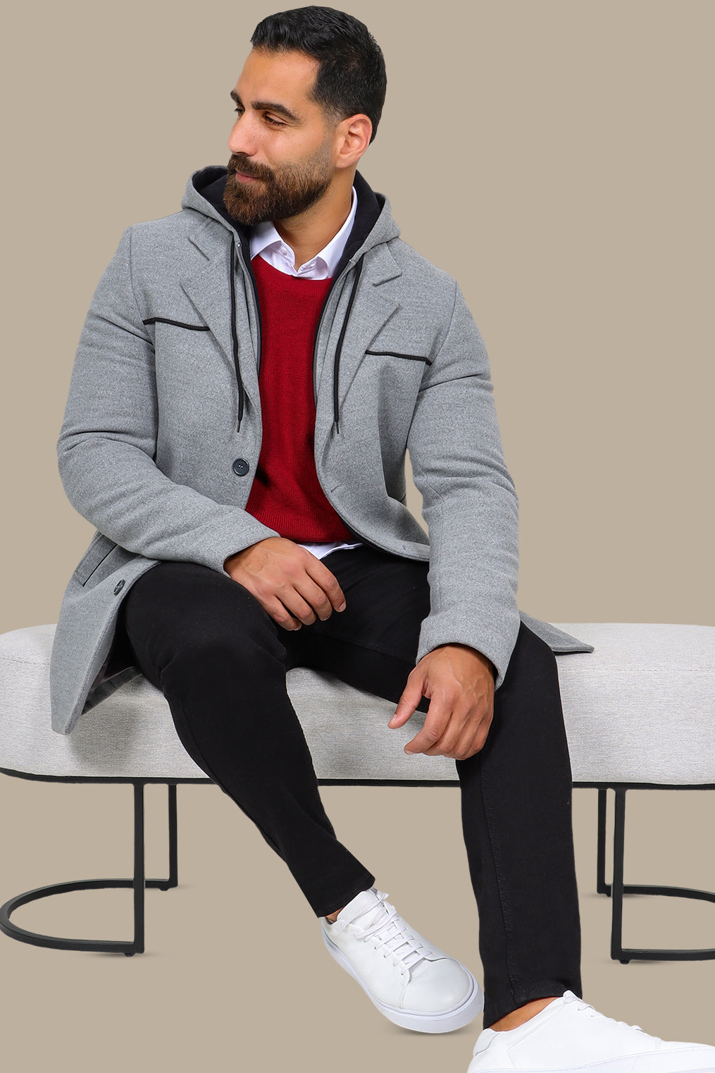 Light Grey Coat with Detachable Hoodie
