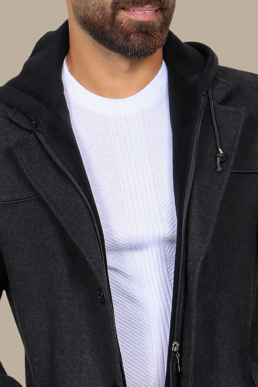 Dark Grey Coat with Detachable Hoodie