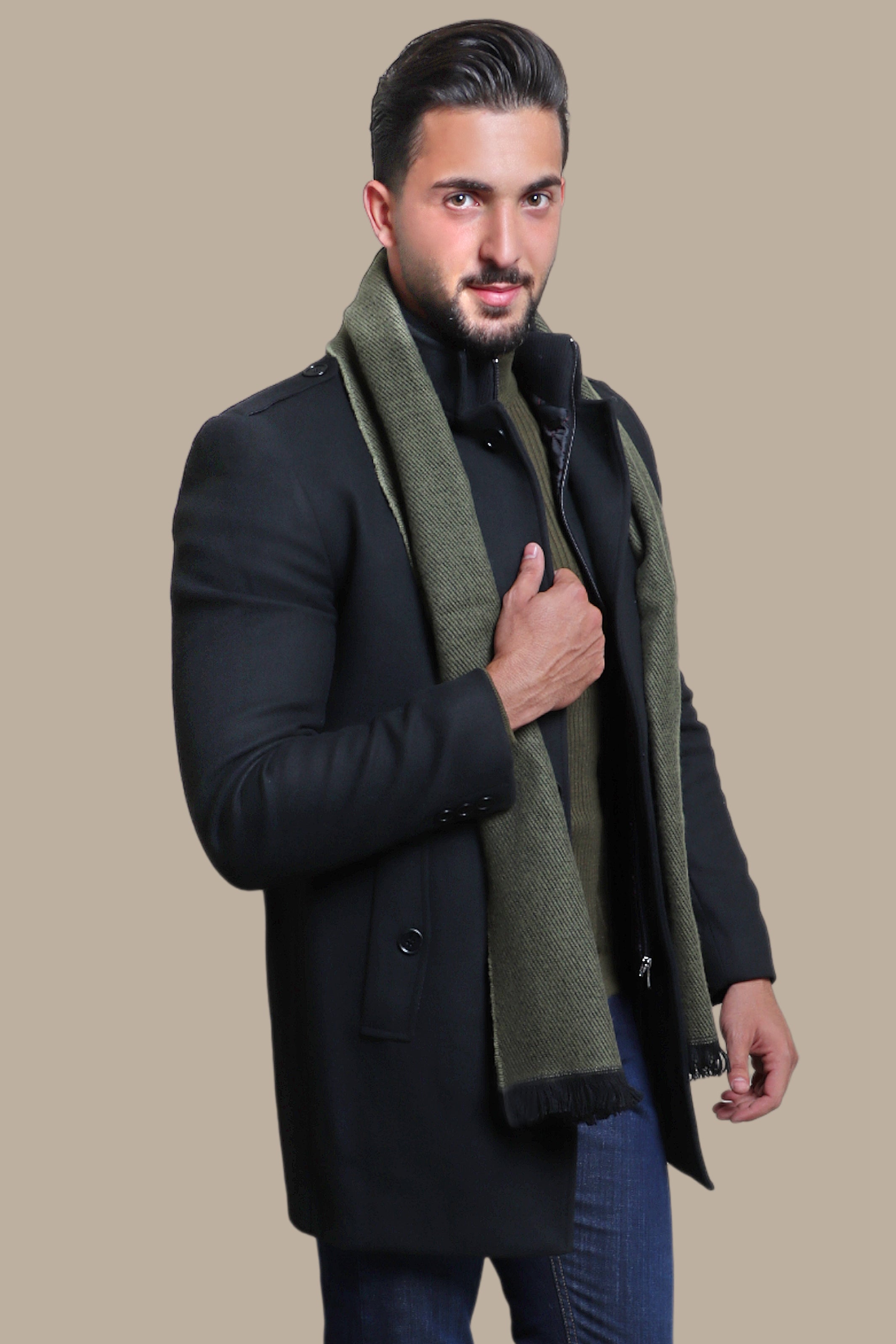 Black Coat with Detachable Mao Collar
