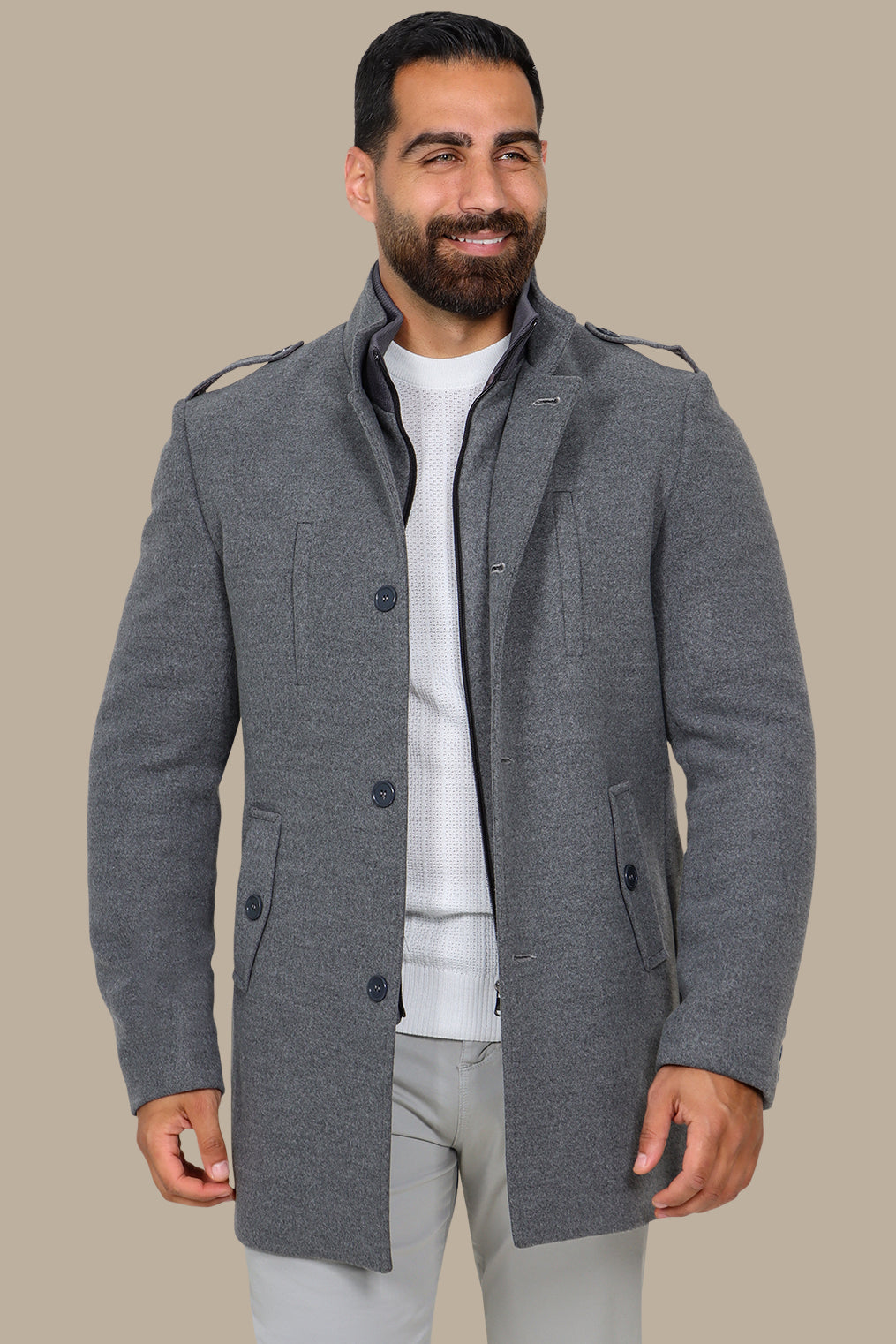 Light Gray Elegance: The Detachable Coat Col Mao in Timeless Style