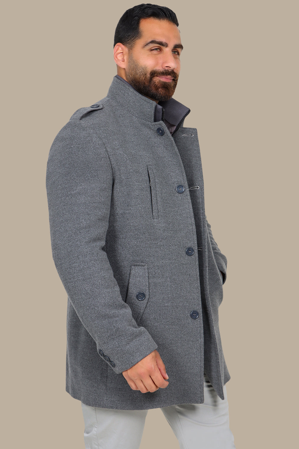 Light Gray Elegance: The Detachable Coat Col Mao in Timeless Style