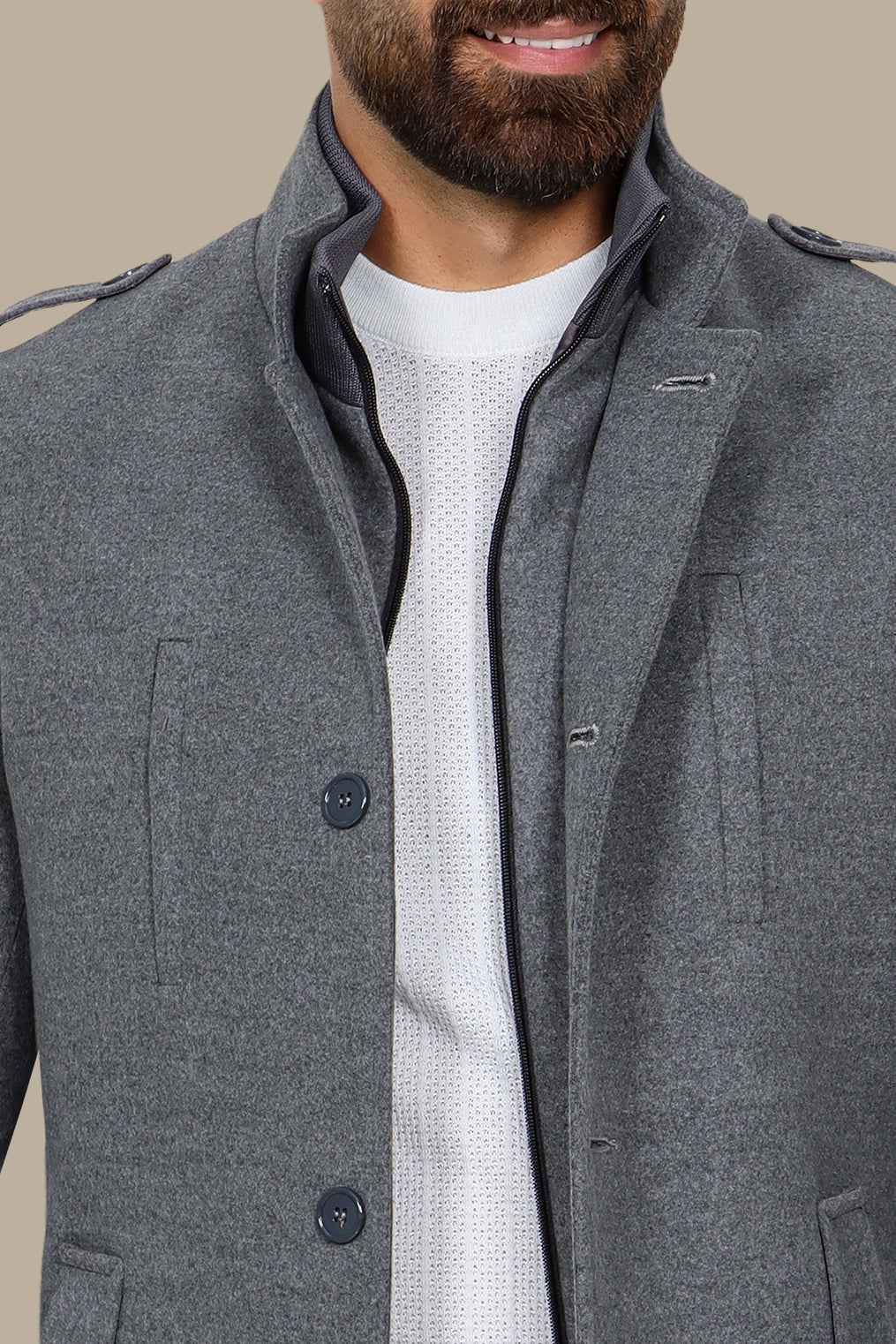 Light Gray Elegance: The Detachable Coat Col Mao in Timeless Style