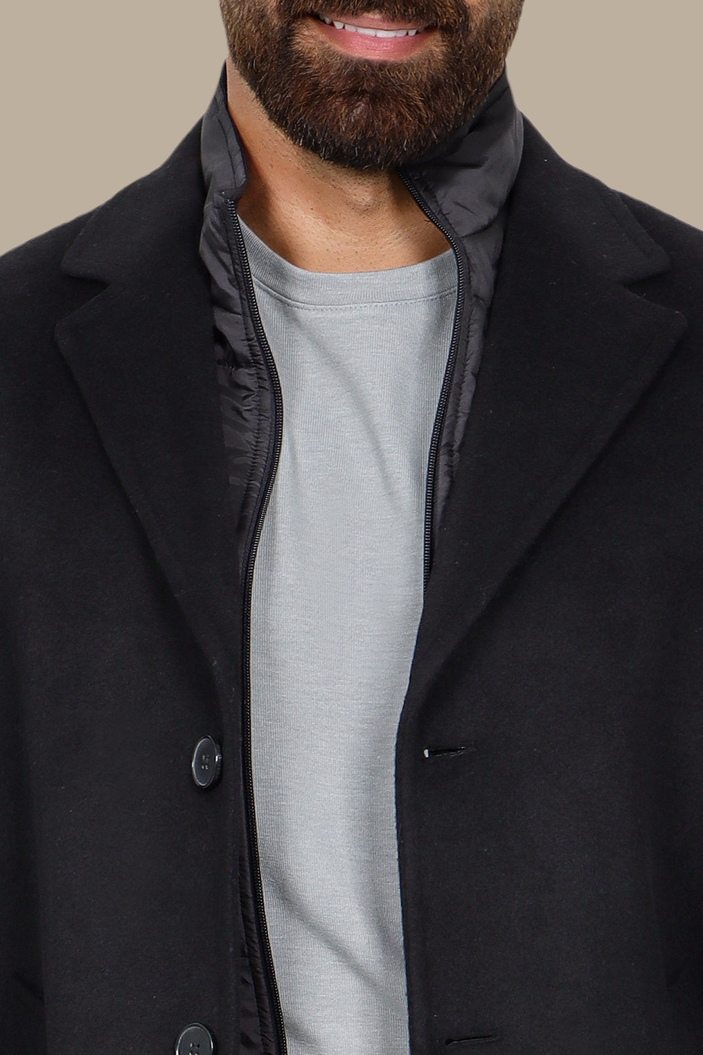 Black Basic Coat with Detachable Collar