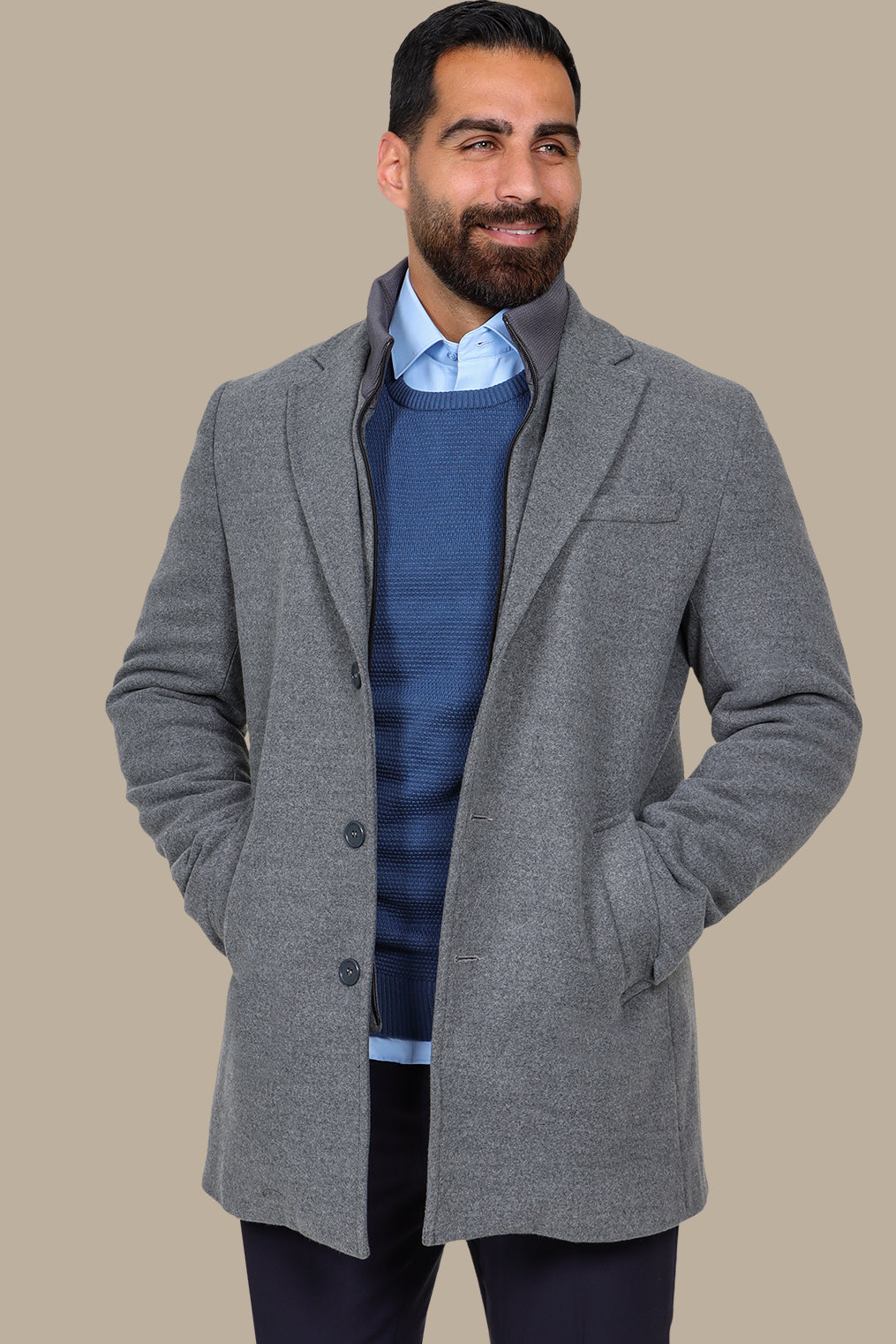Light Gray Versatility: The Notch Detachable Coat in Classic Elegance